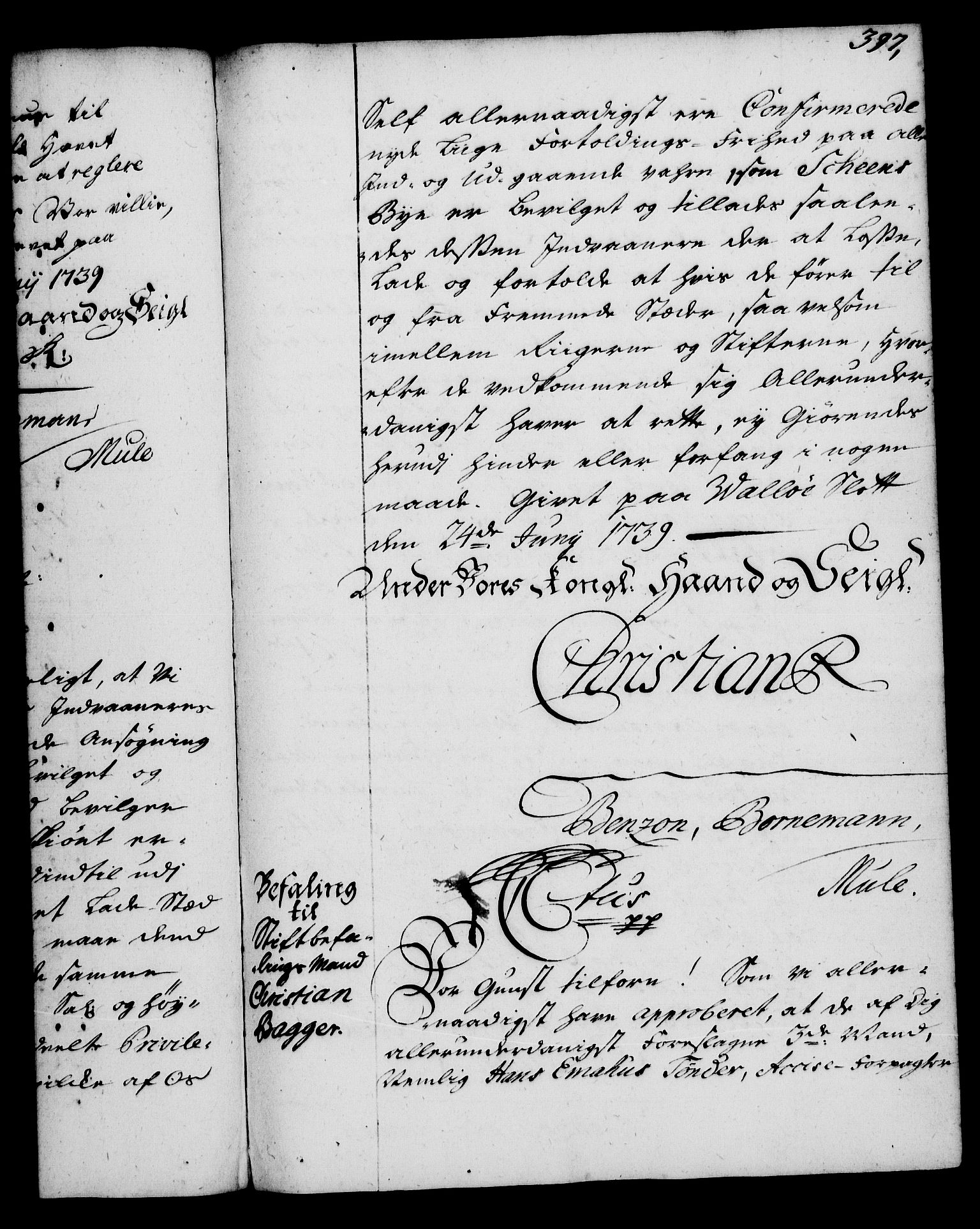 Rentekammeret, Kammerkanselliet, RA/EA-3111/G/Gg/Gga/L0004: Norsk ekspedisjonsprotokoll med register (merket RK 53.4), 1734-1741, p. 397