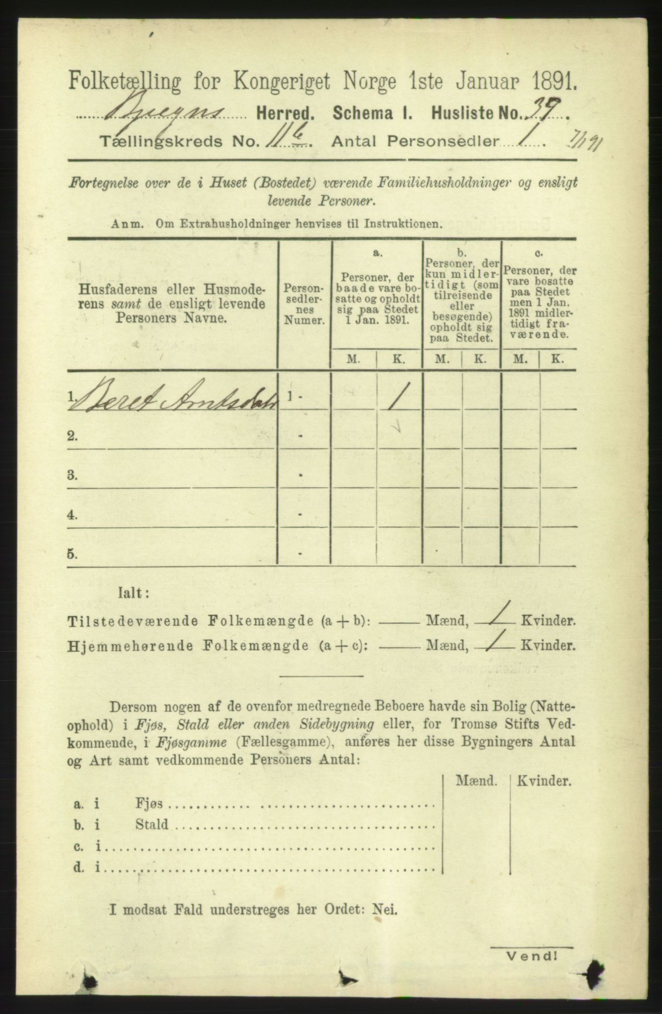 RA, 1891 census for 1627 Bjugn, 1891, p. 3171