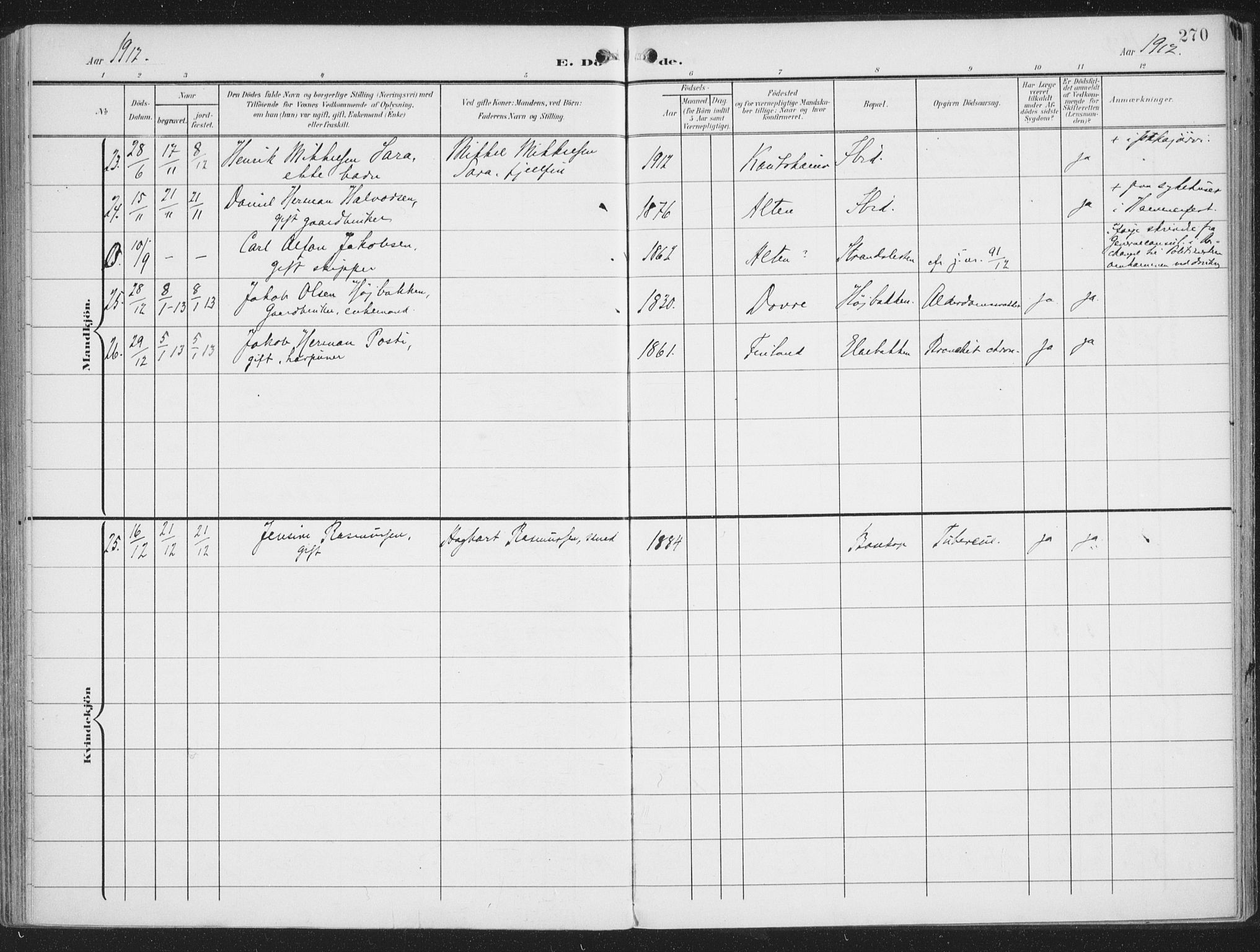 Alta sokneprestkontor, SATØ/S-1338/H/Ha/L0005.kirke: Parish register (official) no. 5, 1904-1918, p. 270