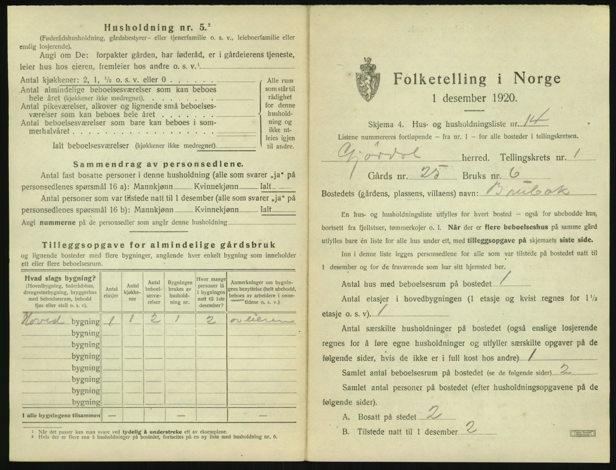 SAK, 1920 census for Gjøvdal, 1920, p. 48