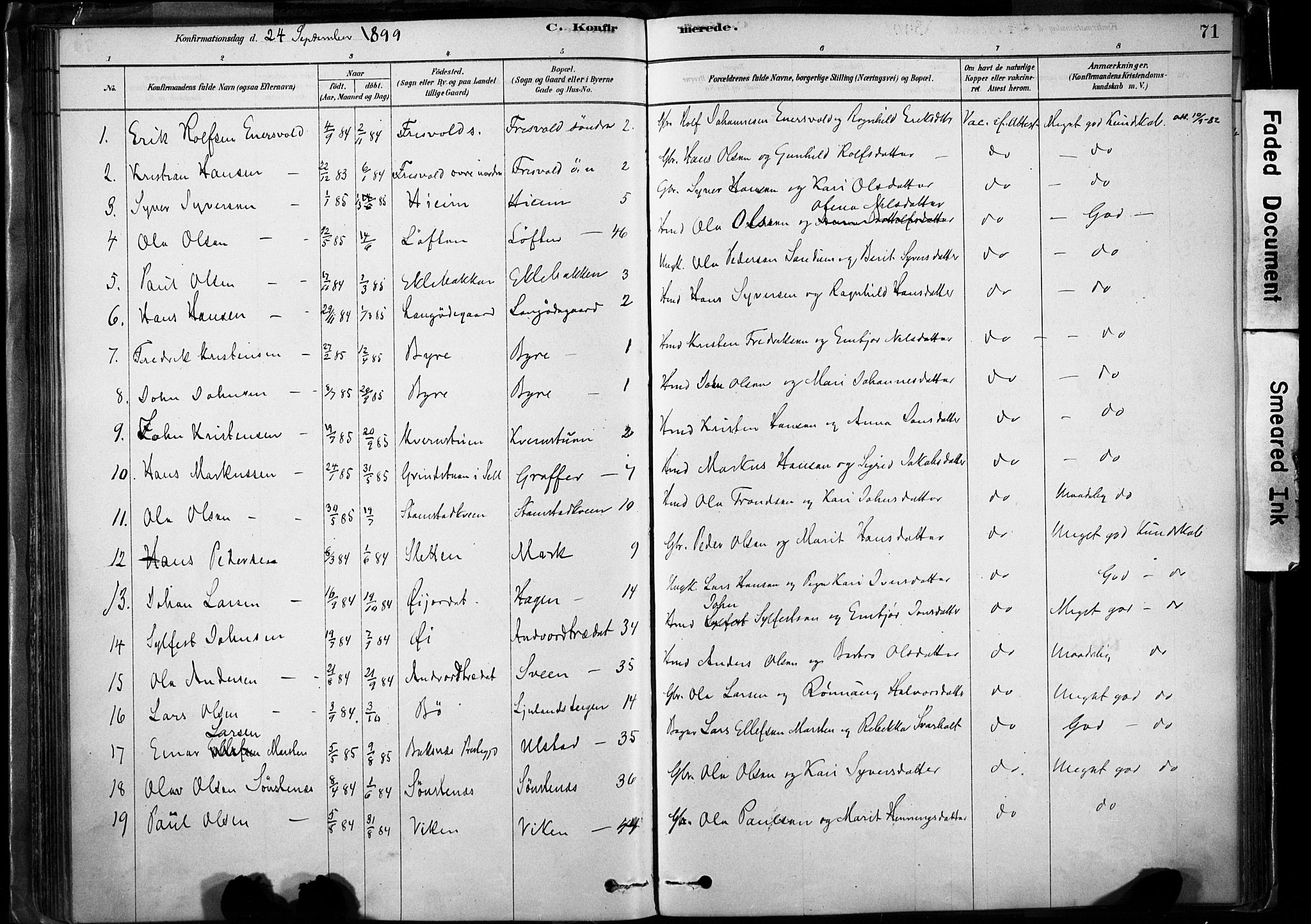 Lom prestekontor, AV/SAH-PREST-070/K/L0009: Parish register (official) no. 9, 1878-1907, p. 71