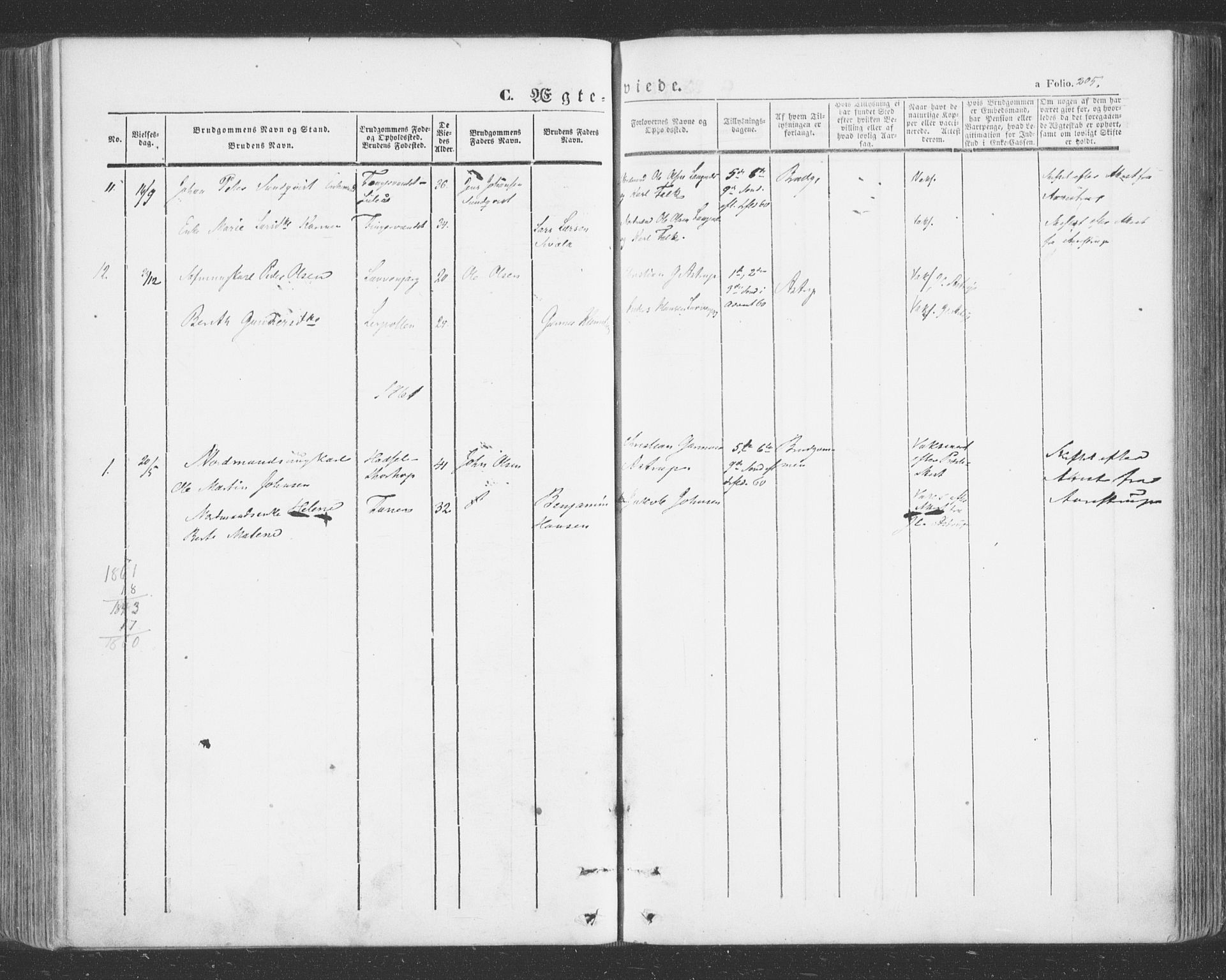Tana sokneprestkontor, SATØ/S-1334/H/Ha/L0001kirke: Parish register (official) no. 1, 1846-1861, p. 205