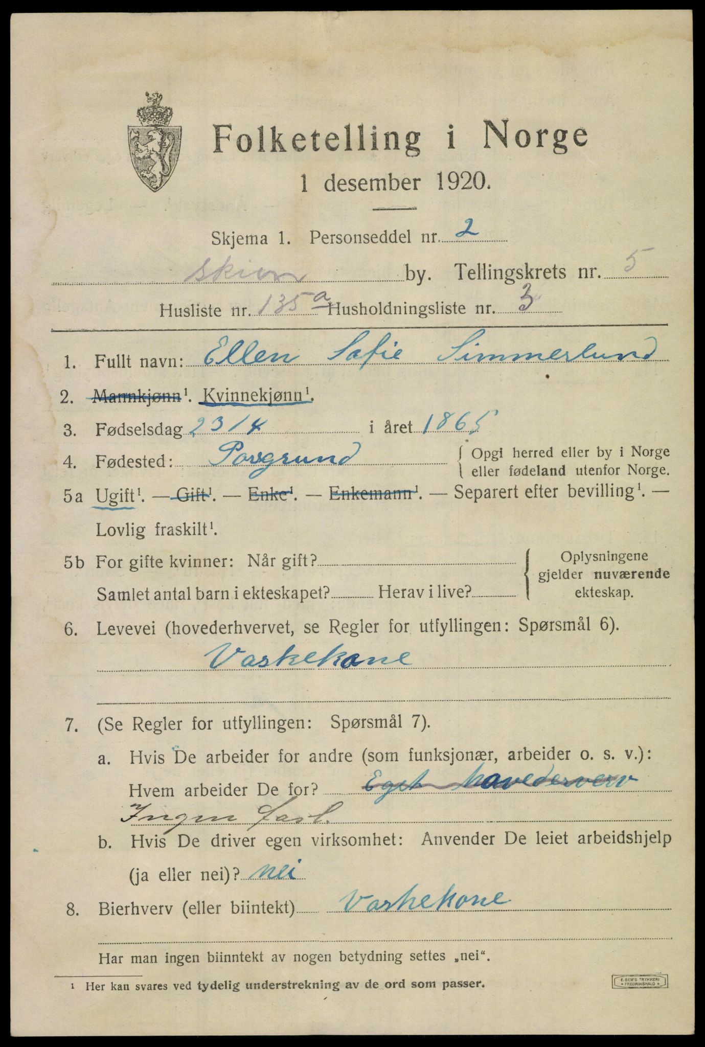 SAKO, 1920 census for Skien, 1920, p. 21808