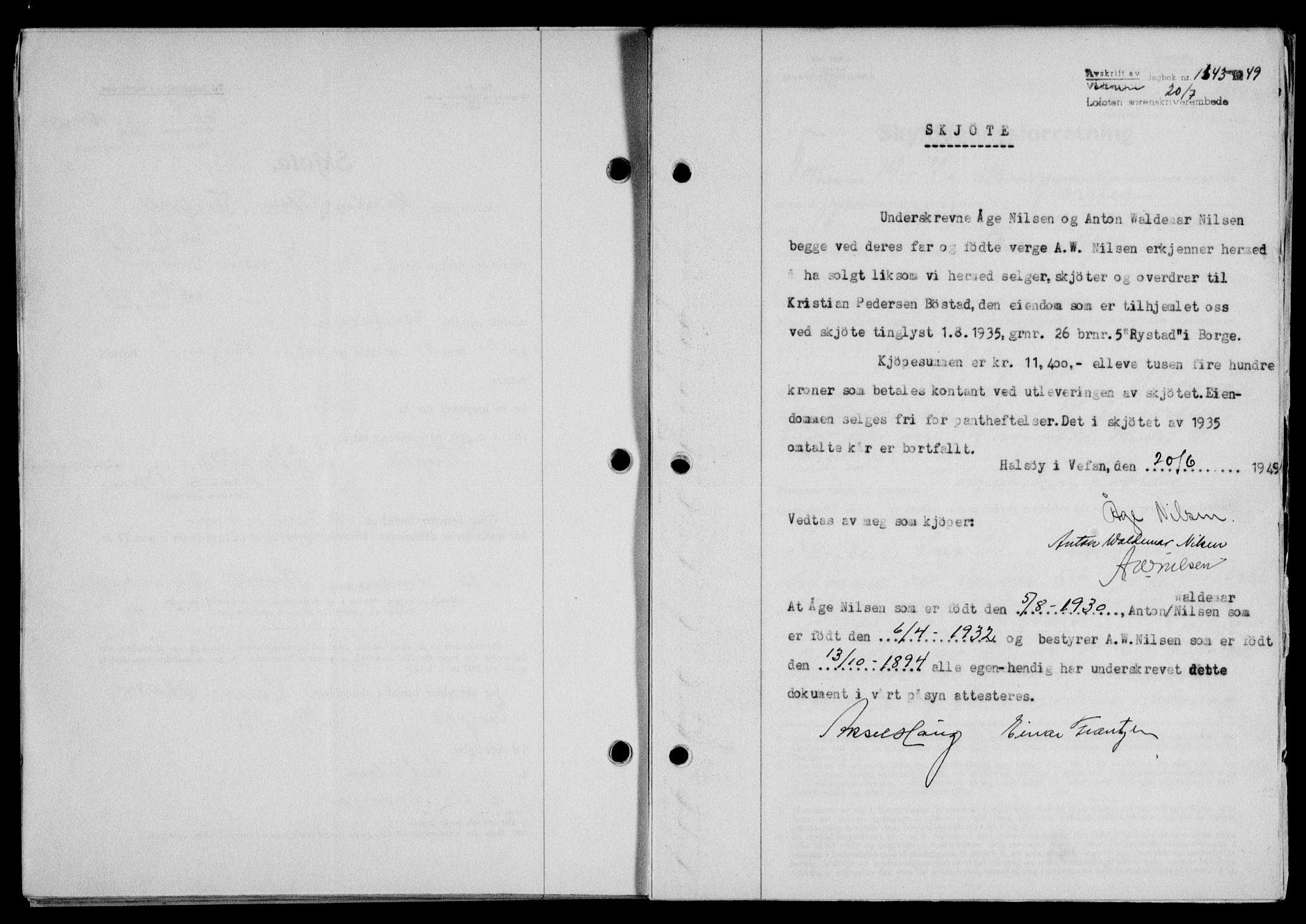 Lofoten sorenskriveri, SAT/A-0017/1/2/2C/L0021a: Mortgage book no. 21a, 1949-1949, Diary no: : 1643/1949