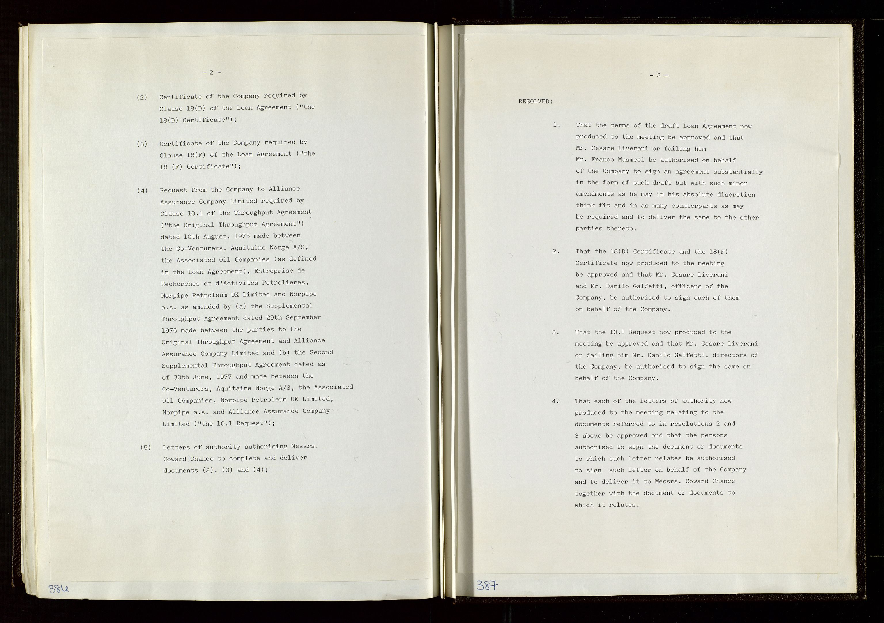 Pa 1583 - Norsk Agip AS, AV/SAST-A-102138/A/Aa/L0002: General assembly and Board of Directors meeting minutes, 1972-1979, p. 386-387