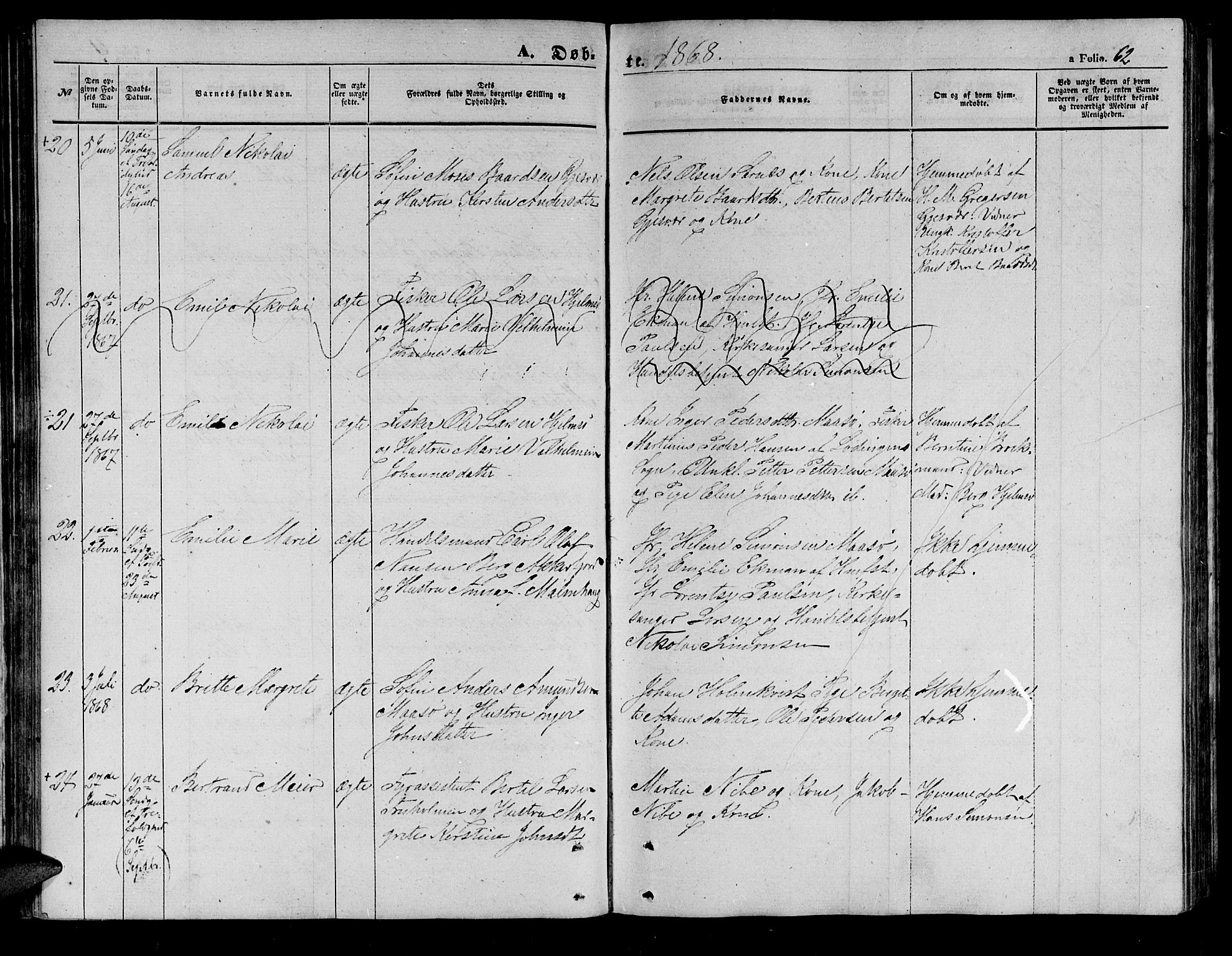 Måsøy sokneprestkontor, AV/SATØ-S-1348/H/Hb/L0001klokker: Parish register (copy) no. 1, 1852-1877, p. 62