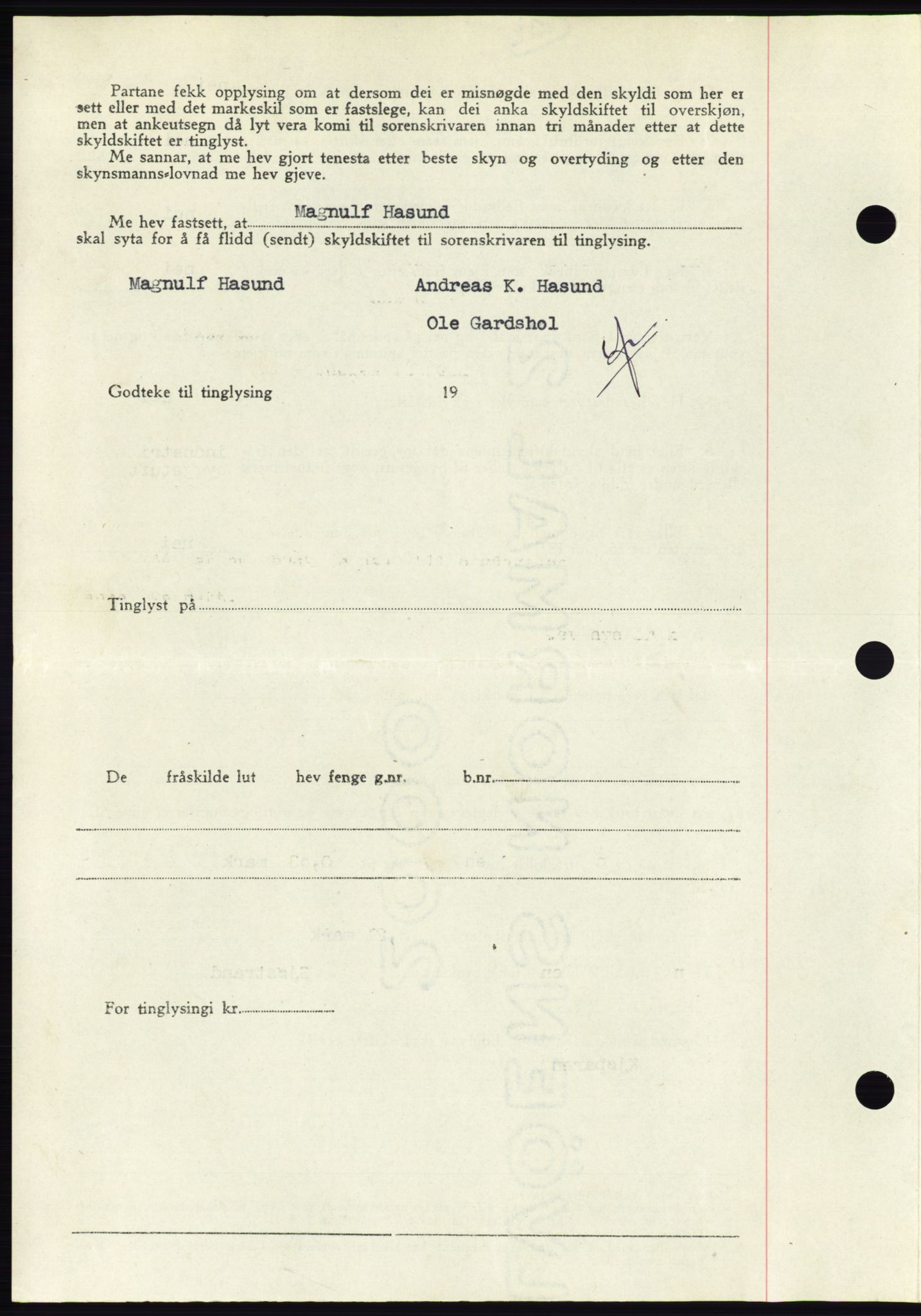 Søre Sunnmøre sorenskriveri, AV/SAT-A-4122/1/2/2C/L0081: Mortgage book no. 7A, 1947-1948, Diary no: : 1212/1947