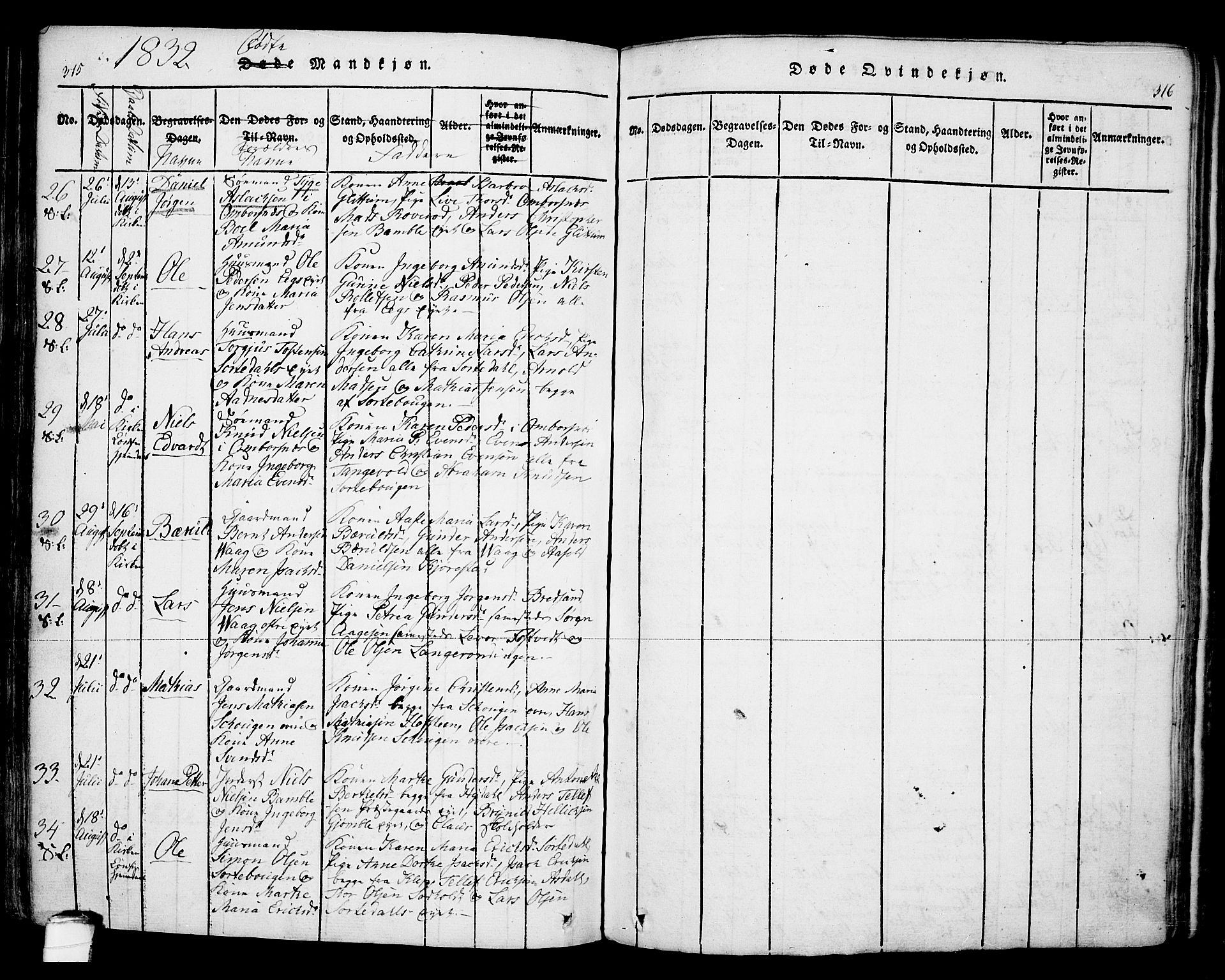 Bamble kirkebøker, AV/SAKO-A-253/F/Fa/L0003: Parish register (official) no. I 3 /1, 1814-1834, p. 315-316