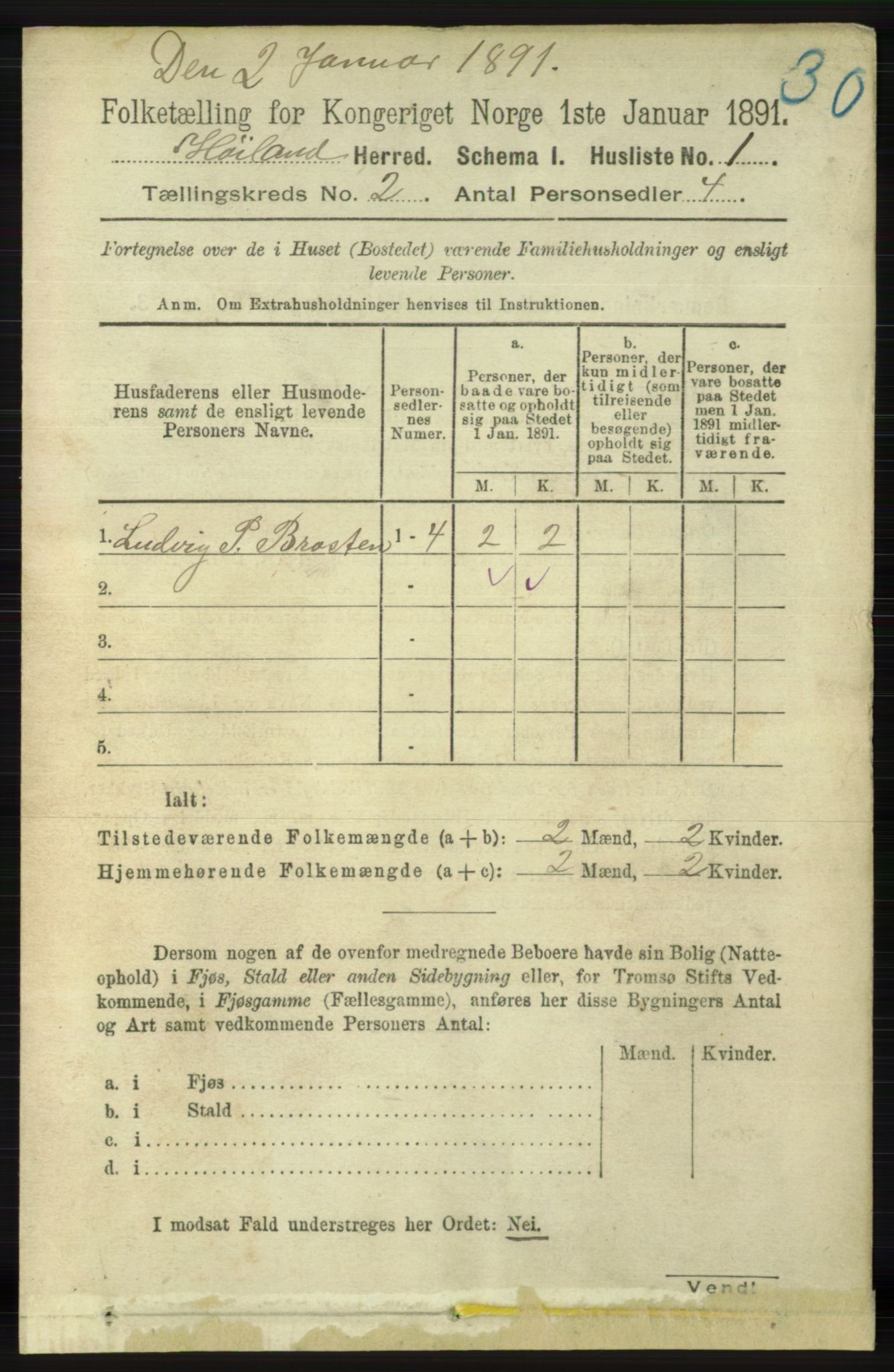 RA, 1891 census for 1123 Høyland, 1891, p. 277