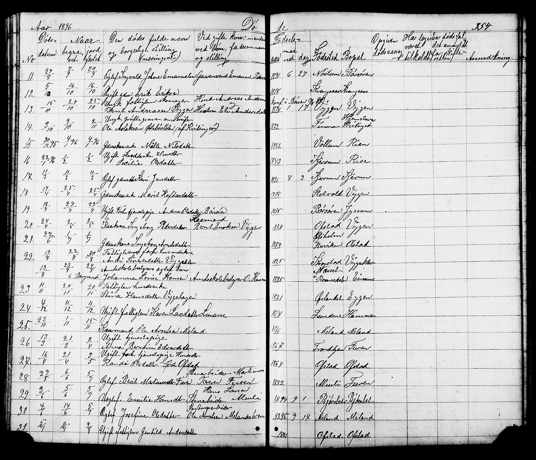 Ministerialprotokoller, klokkerbøker og fødselsregistre - Sør-Trøndelag, SAT/A-1456/665/L0777: Parish register (copy) no. 665C02, 1867-1915, p. 354