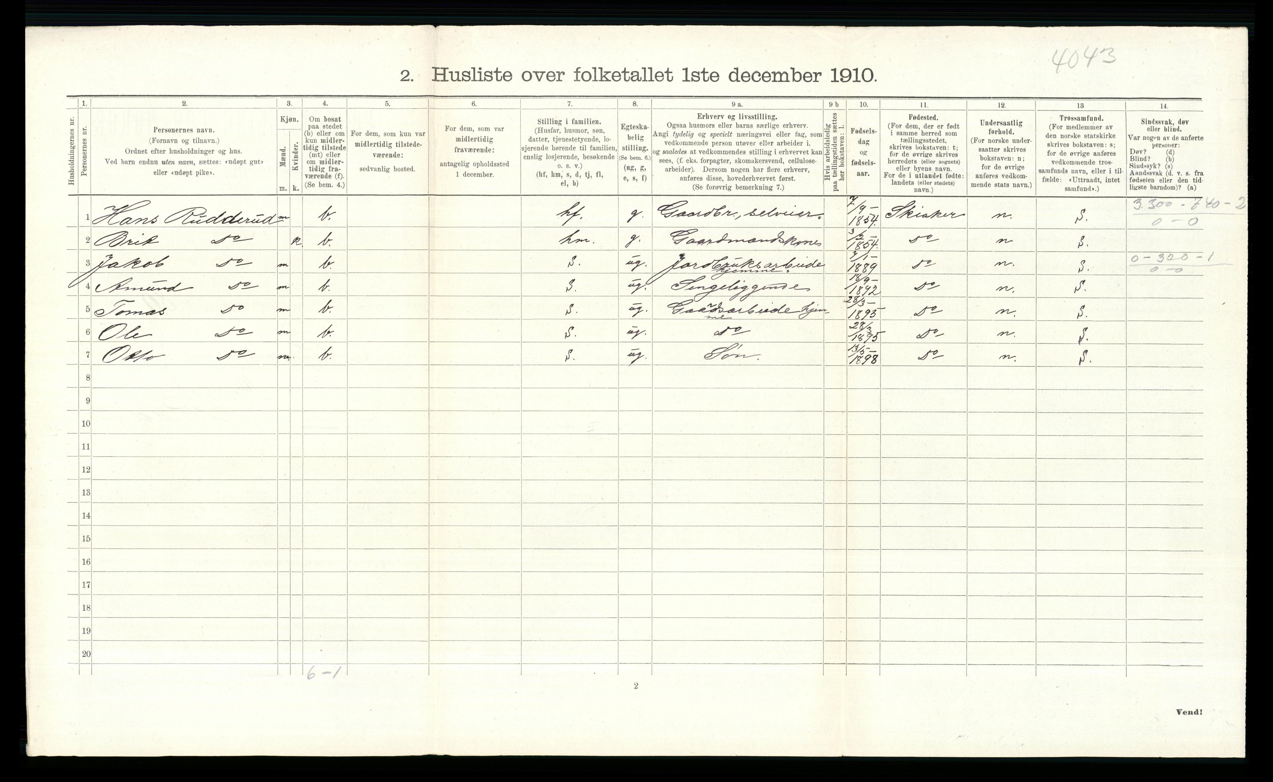 RA, 1910 census for Ringebu, 1910, p. 1511