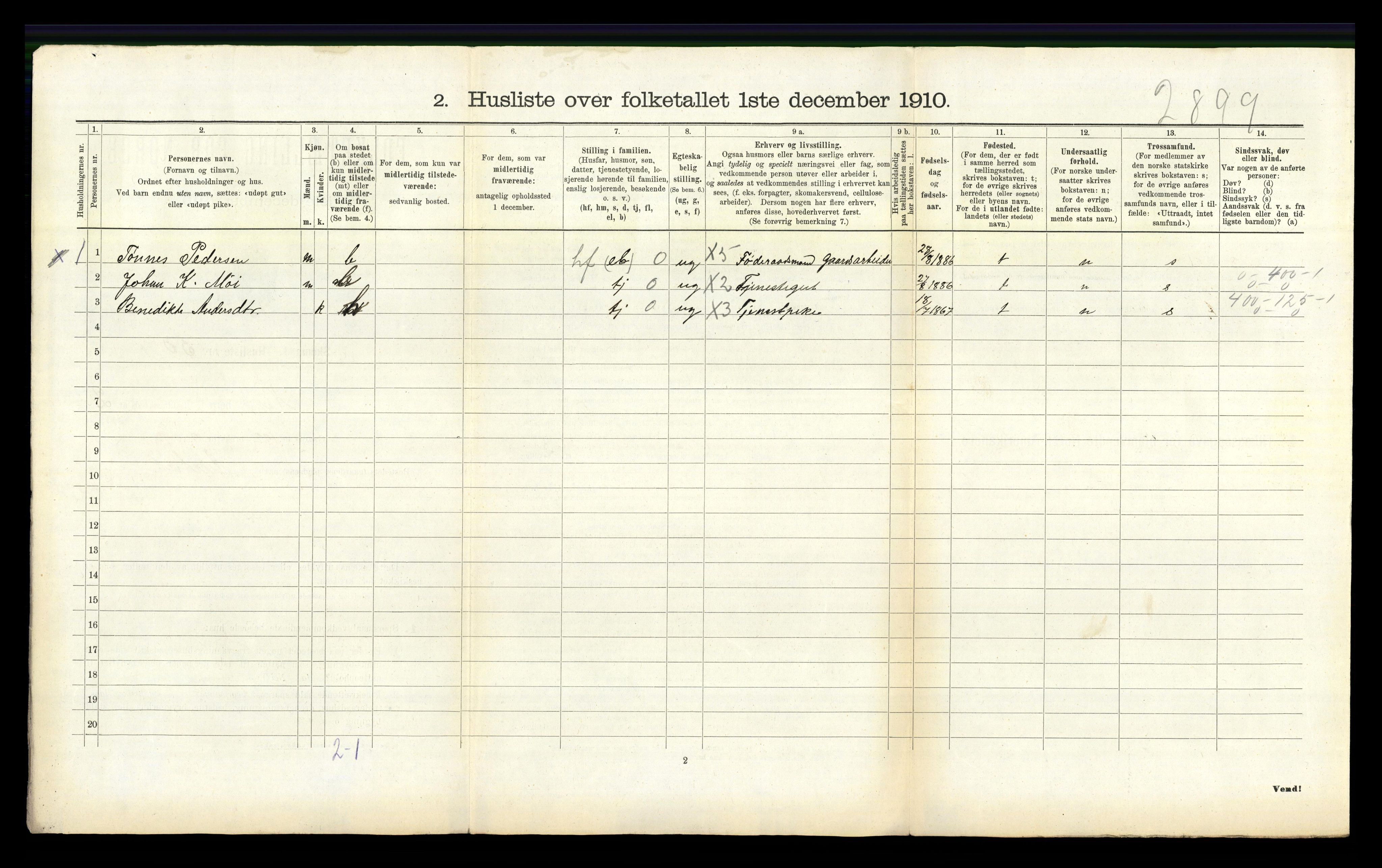 RA, 1910 census for Nes, 1910, p. 198