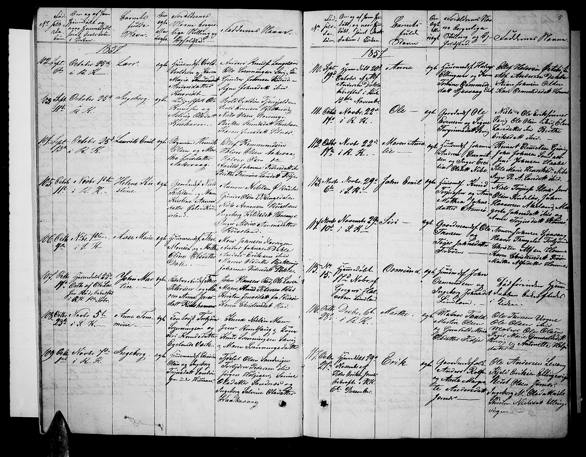 Søndeled sokneprestkontor, SAK/1111-0038/F/Fb/L0004: Parish register (copy) no. B 4, 1857-1884, p. 5