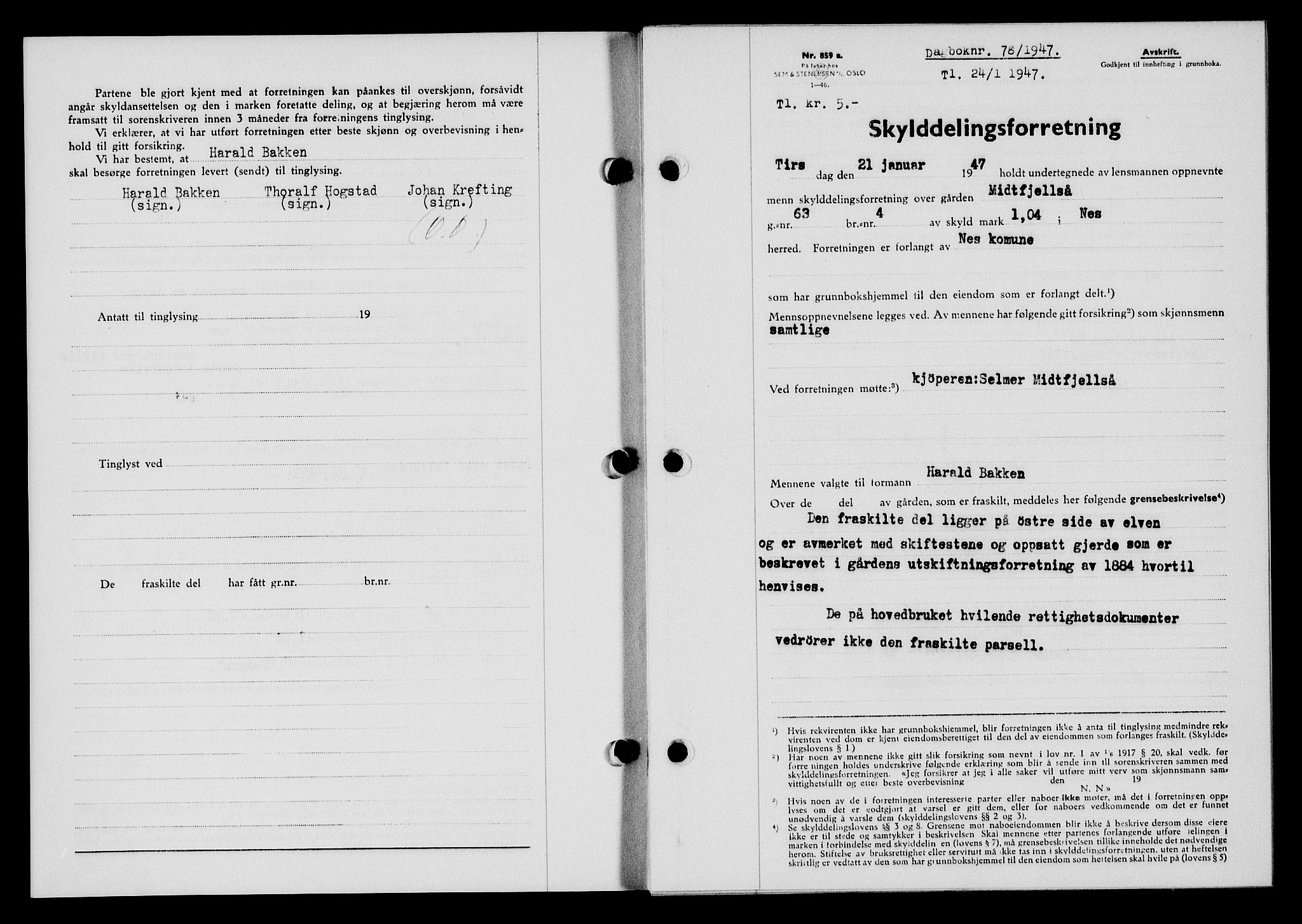 Flekkefjord sorenskriveri, SAK/1221-0001/G/Gb/Gba/L0061: Mortgage book no. A-9, 1946-1947, Diary no: : 78/1947