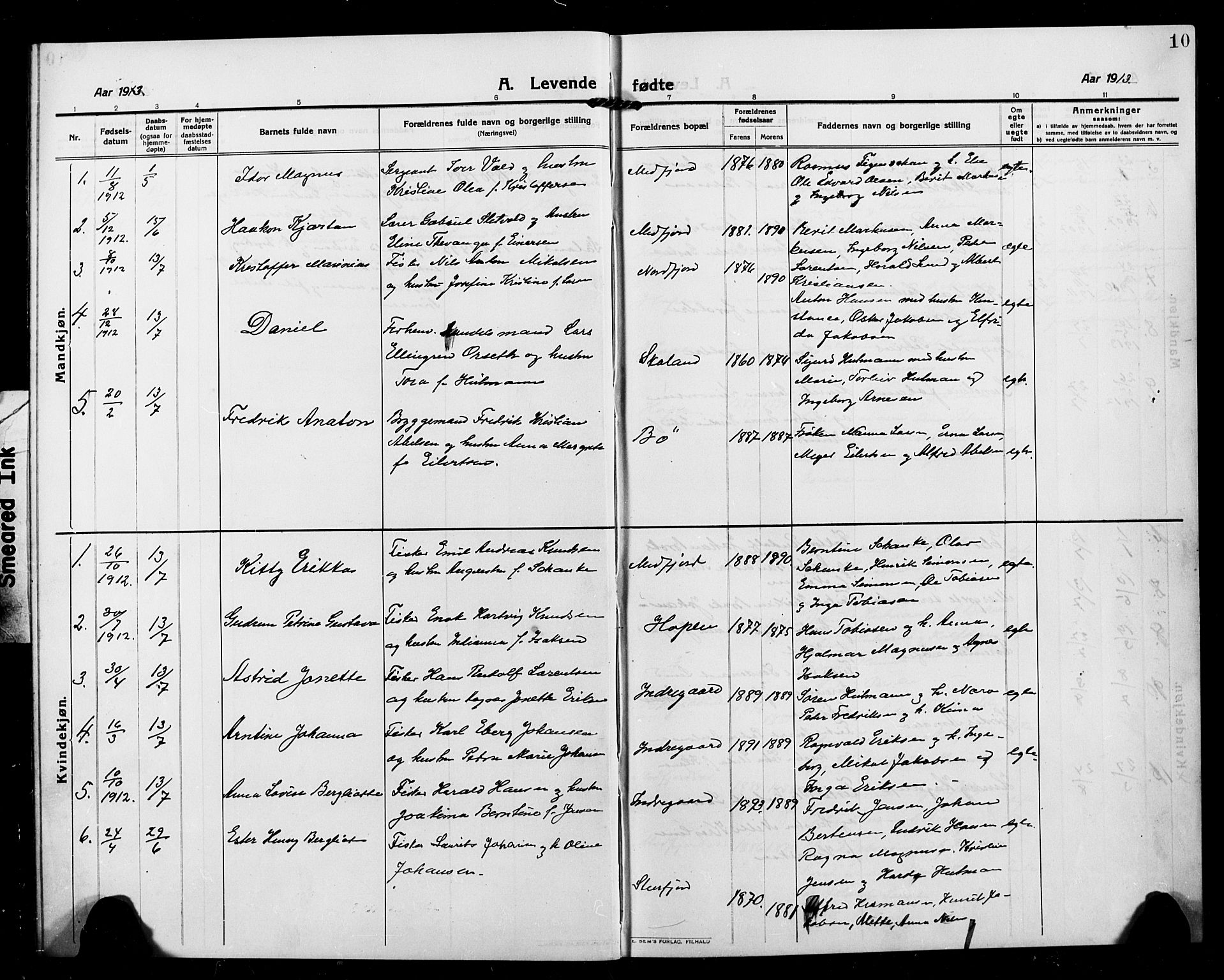 Berg sokneprestkontor, SATØ/S-1318/G/Ga/Gab/L0006klokker: Parish register (copy) no. 6, 1912-1921, p. 10