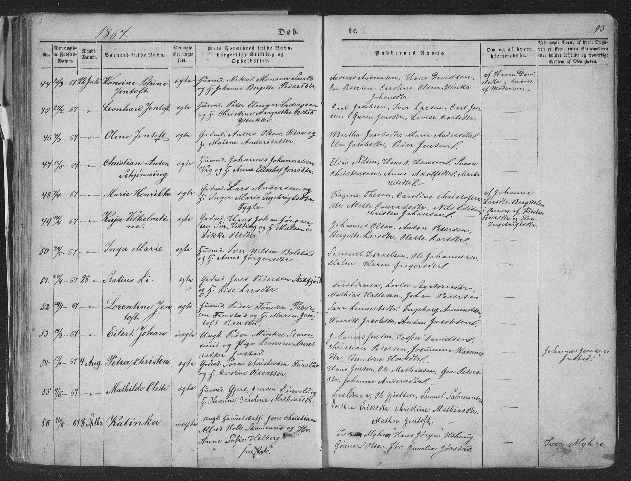 Ministerialprotokoller, klokkerbøker og fødselsregistre - Nordland, AV/SAT-A-1459/881/L1165: Parish register (copy) no. 881C02, 1854-1876, p. 93