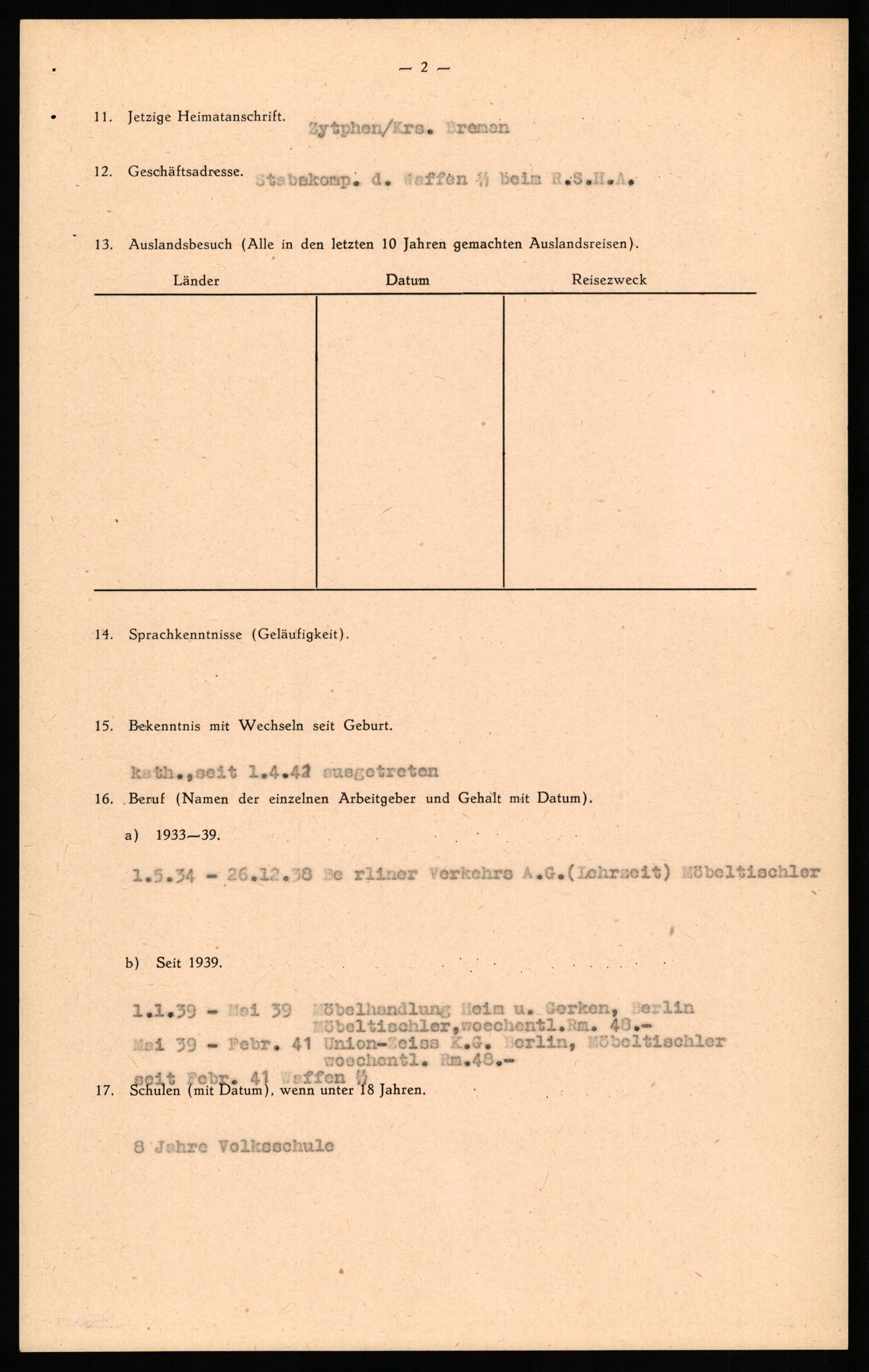 Forsvaret, Forsvarets overkommando II, AV/RA-RAFA-3915/D/Db/L0027: CI Questionaires. Tyske okkupasjonsstyrker i Norge. Tyskere., 1945-1946, p. 82