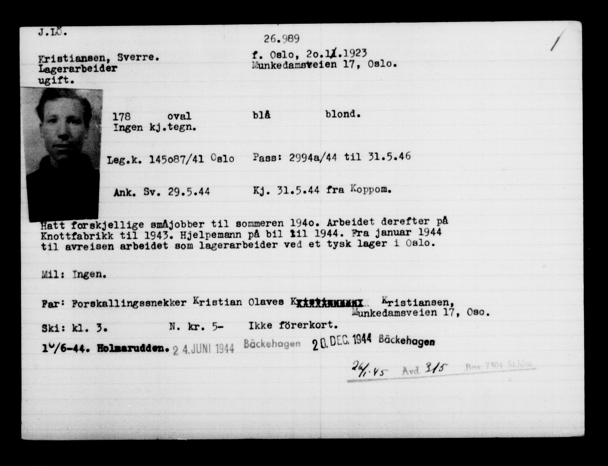 Utenriksstasjonene, Legasjonen i Stockholm, Flyktningkontoret, AV/RA-S-6753/V/Va/L0011: Kjesäterkartoteket, flyktninger med registreringsnr. 25300-28349, 1940-1945, p. 1775