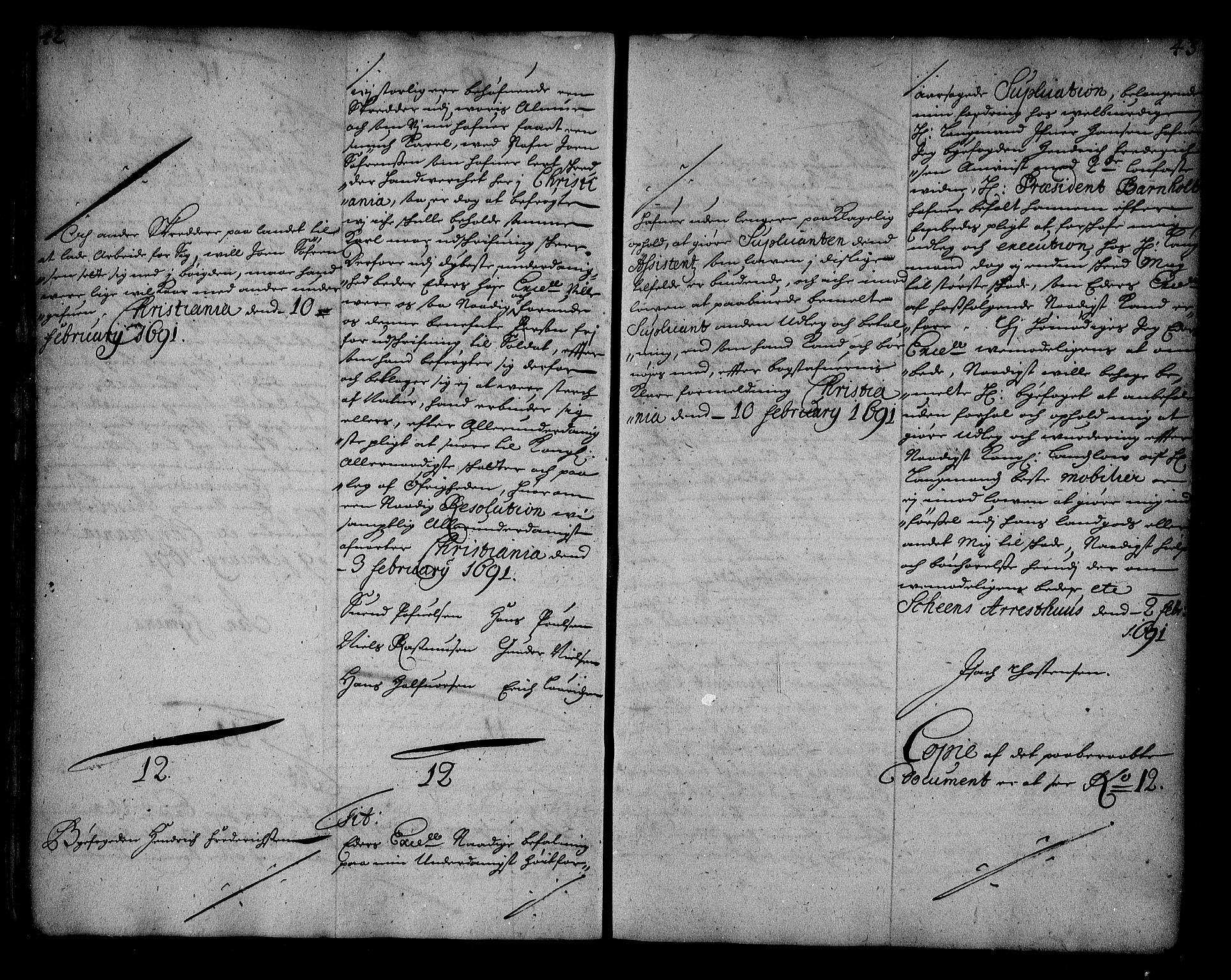 Stattholderembetet 1572-1771, AV/RA-EA-2870/Ae/L0008: Supplikasjons- og resolusjonsprotokoll, 1691, p. 42-43