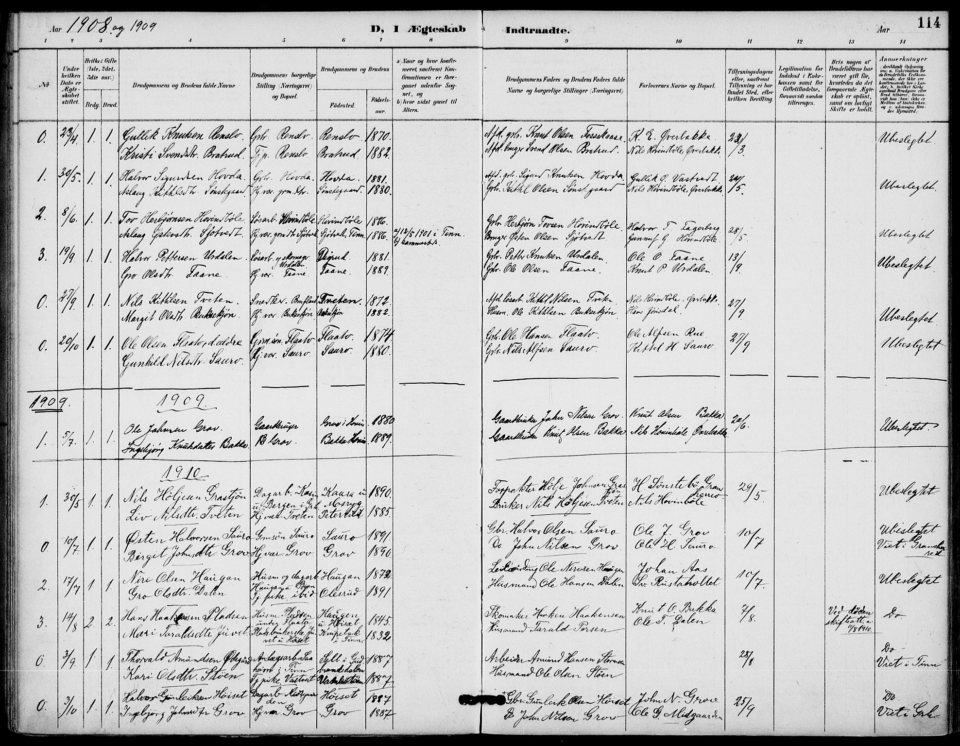 Gransherad kirkebøker, AV/SAKO-A-267/F/Fb/L0005: Parish register (official) no. II 5, 1887-1916, p. 114