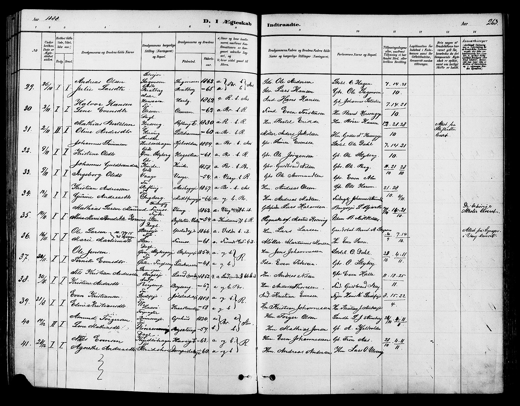 Ringsaker prestekontor, SAH/PREST-014/K/Ka/L0012: Parish register (official) no. 12, 1879-1890, p. 263