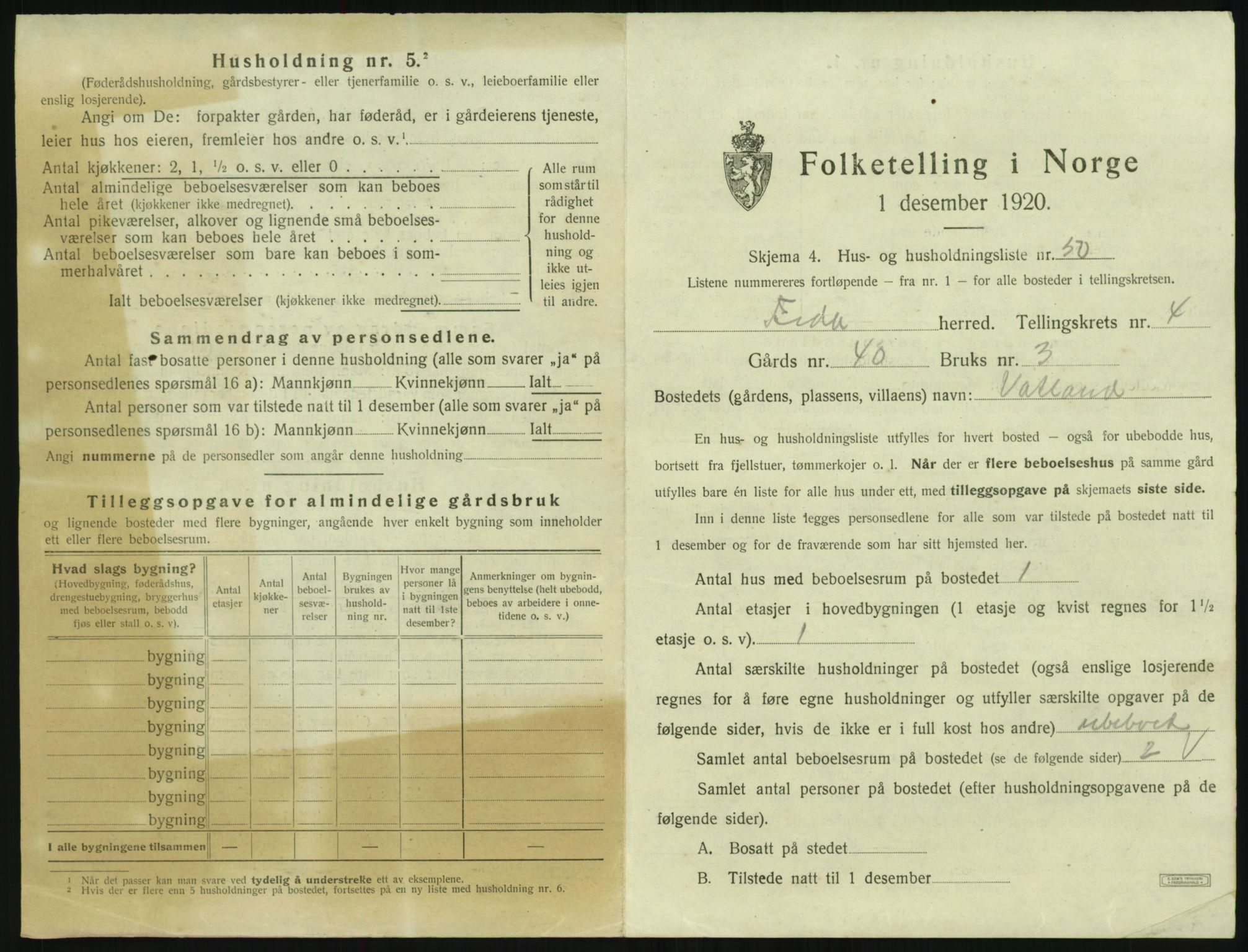 SAK, 1920 census for Feda, 1920, p. 461