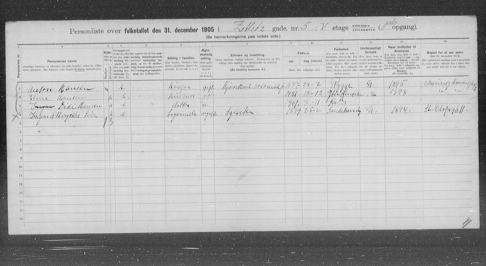 OBA, Municipal Census 1905 for Kristiania, 1905, p. 67668