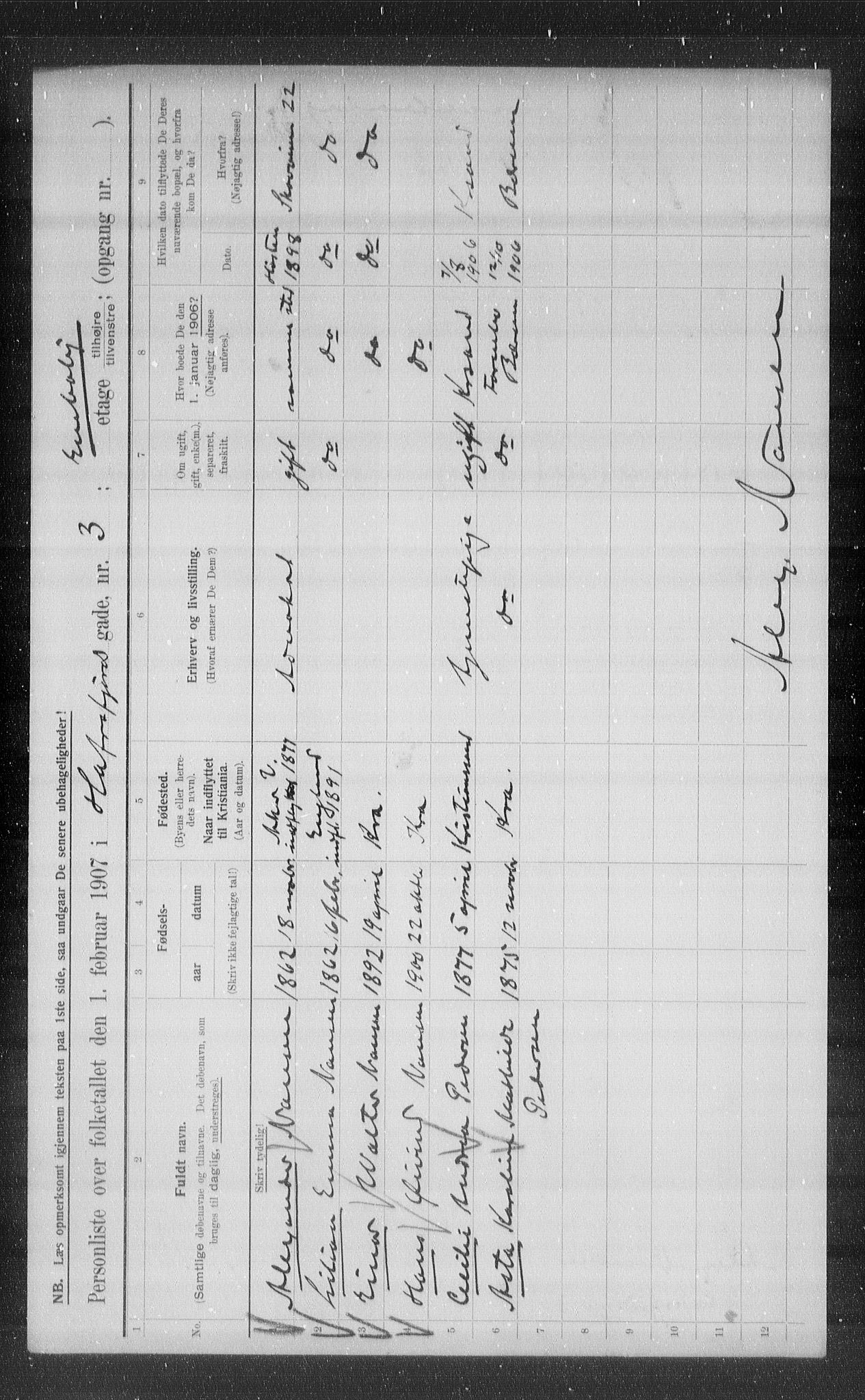 OBA, Municipal Census 1907 for Kristiania, 1907, p. 17075