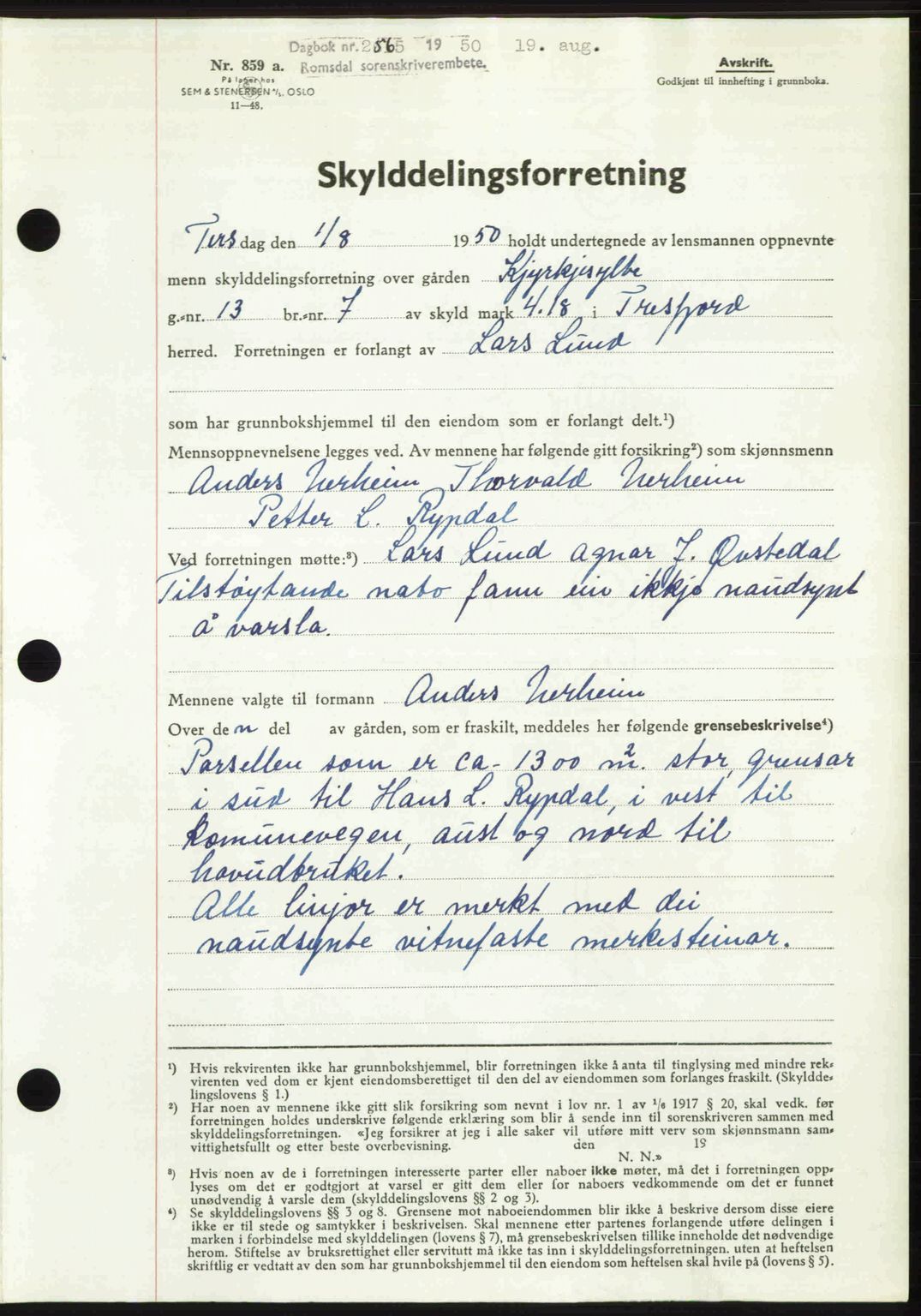 Romsdal sorenskriveri, AV/SAT-A-4149/1/2/2C: Mortgage book no. A34, 1950-1950, Diary no: : 2565/1950