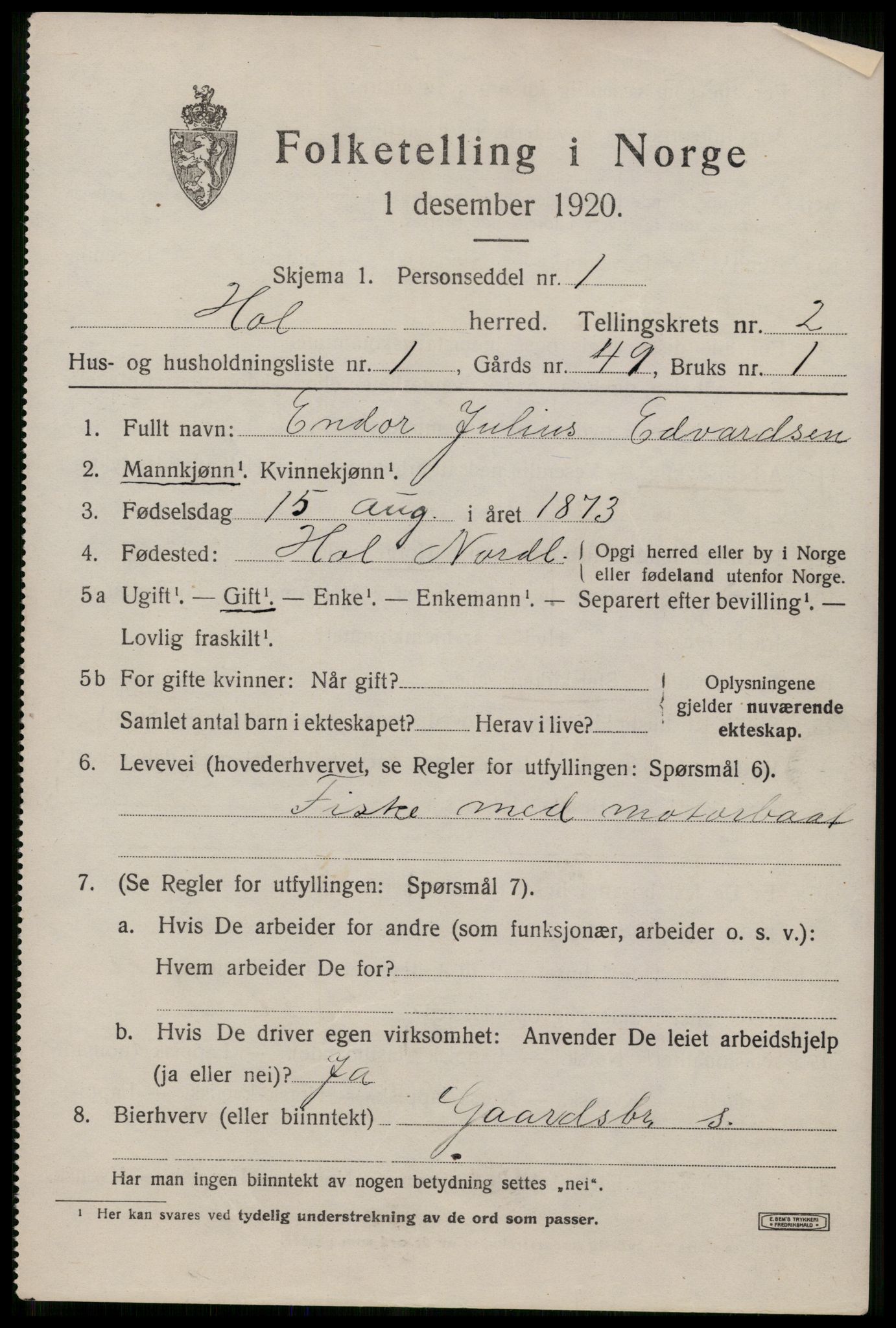 SAT, 1920 census for Hol, 1920, p. 2129