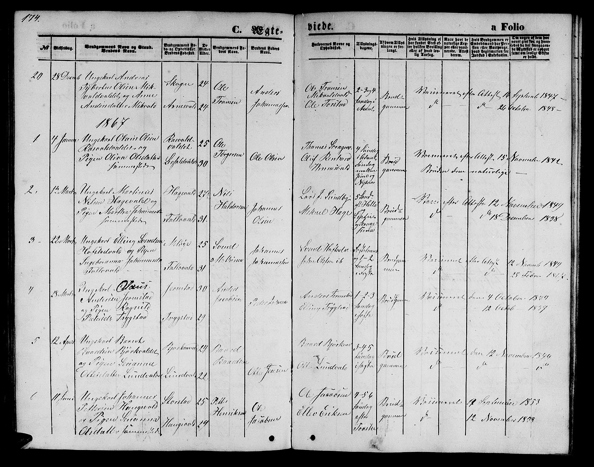 Ministerialprotokoller, klokkerbøker og fødselsregistre - Nord-Trøndelag, SAT/A-1458/723/L0254: Parish register (copy) no. 723C02, 1858-1868, p. 174