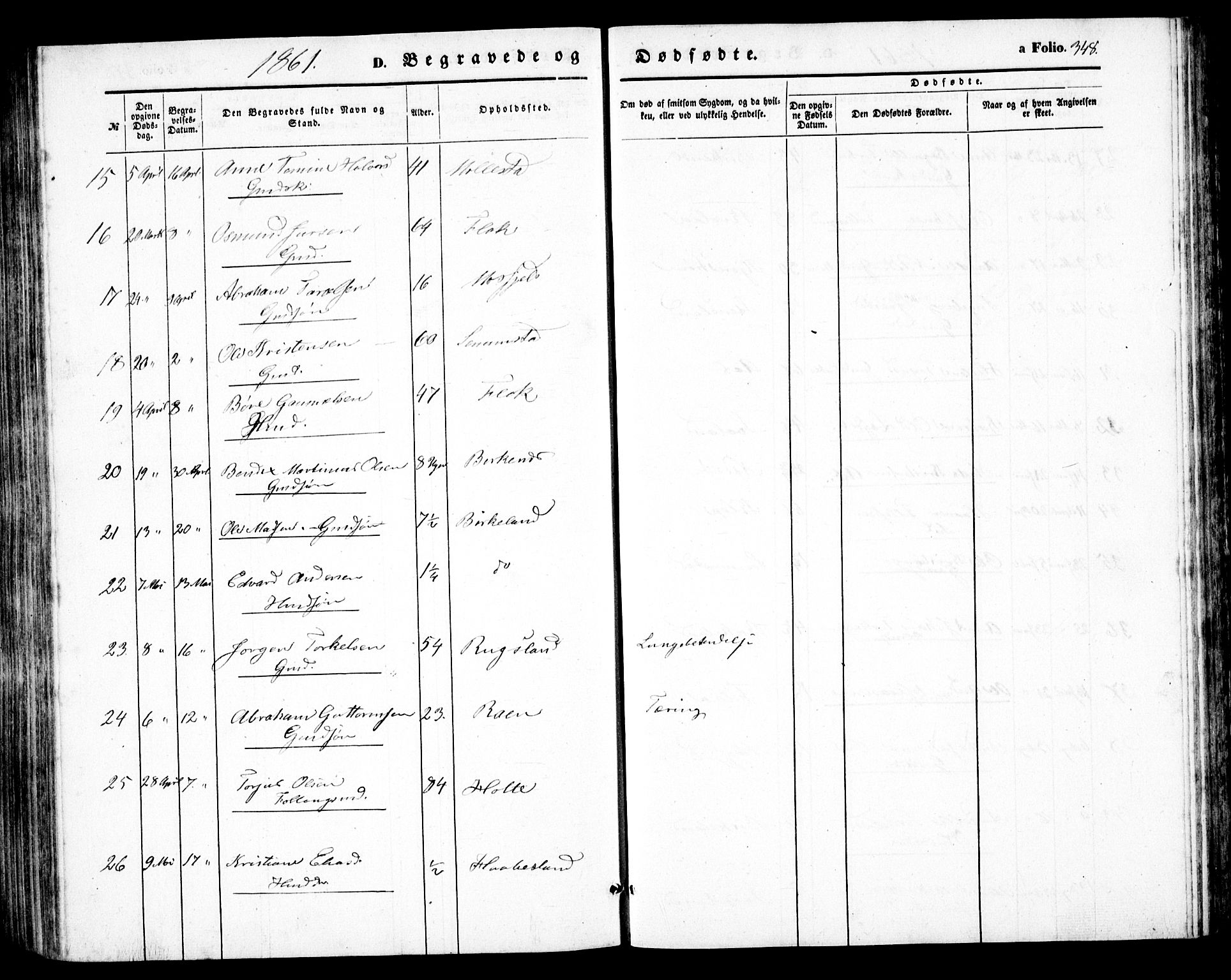 Birkenes sokneprestkontor, AV/SAK-1111-0004/F/Fb/L0002: Parish register (copy) no. B 2, 1849-1876, p. 348