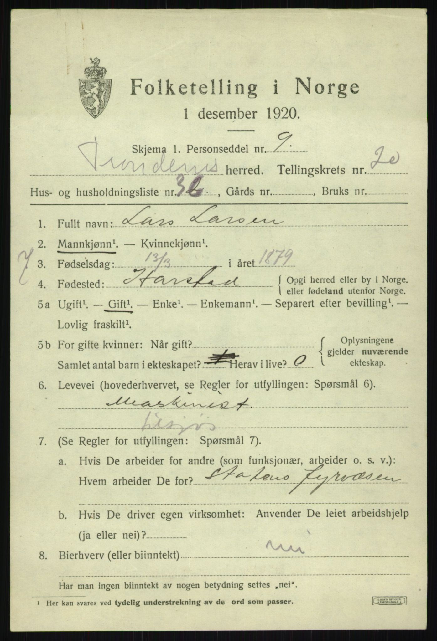 SATØ, 1920 census for Trondenes, 1920, p. 16006