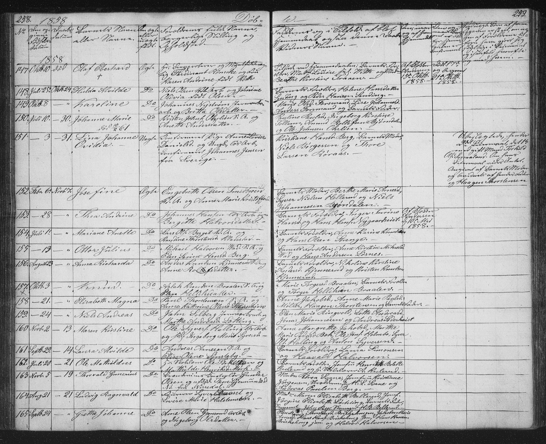 Kongsberg kirkebøker, AV/SAKO-A-22/G/Ga/L0002: Parish register (copy) no. 2, 1839-1858, p. 258-259