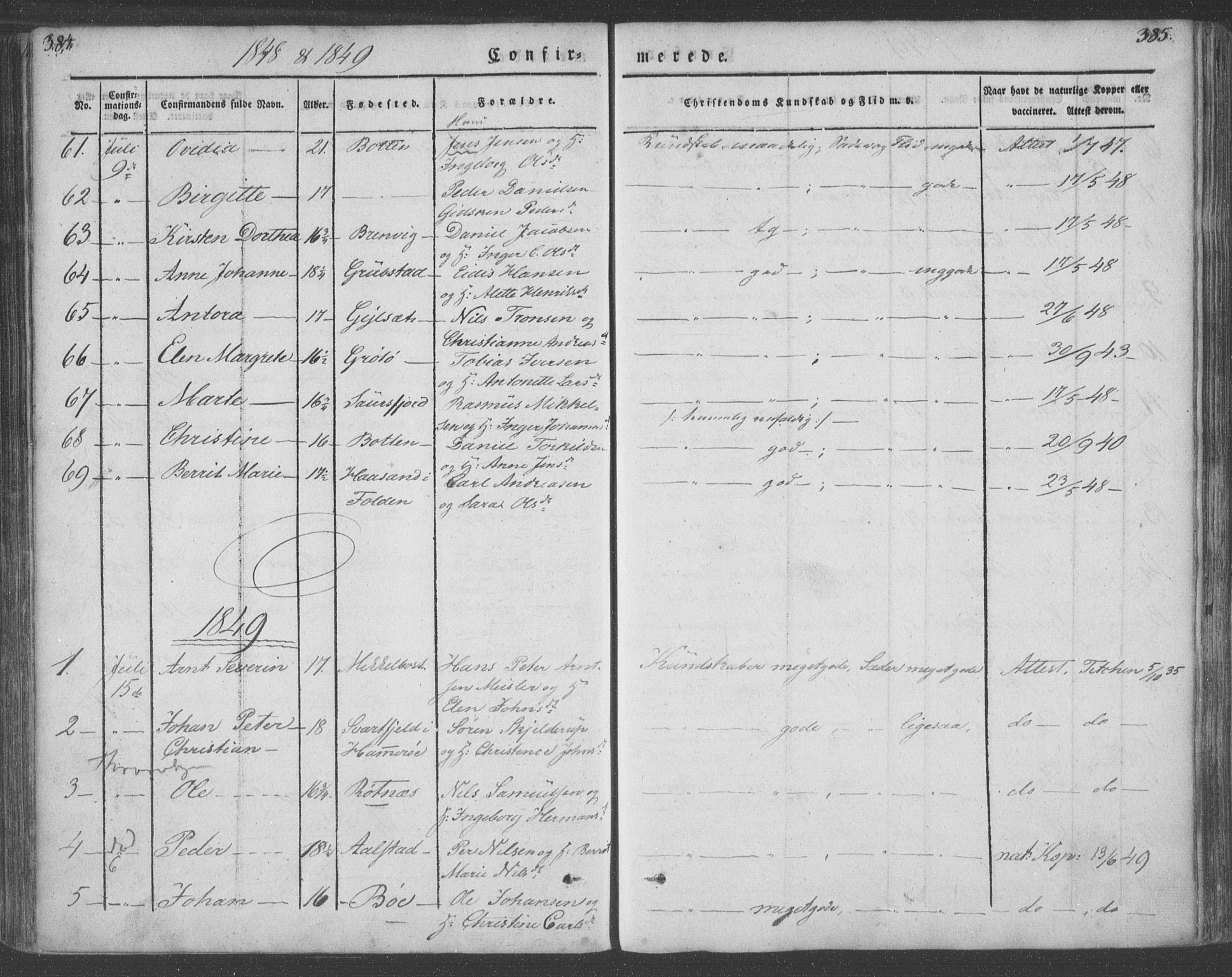 Ministerialprotokoller, klokkerbøker og fødselsregistre - Nordland, AV/SAT-A-1459/855/L0799: Parish register (official) no. 855A07, 1834-1852, p. 384-385