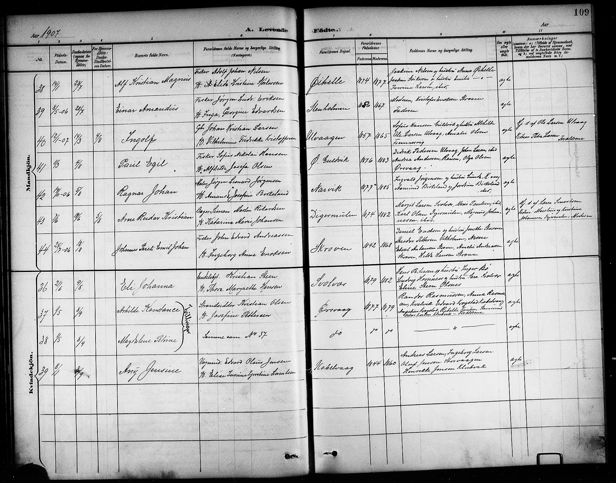 Ministerialprotokoller, klokkerbøker og fødselsregistre - Nordland, AV/SAT-A-1459/874/L1078: Parish register (copy) no. 874C07, 1900-1907, p. 109