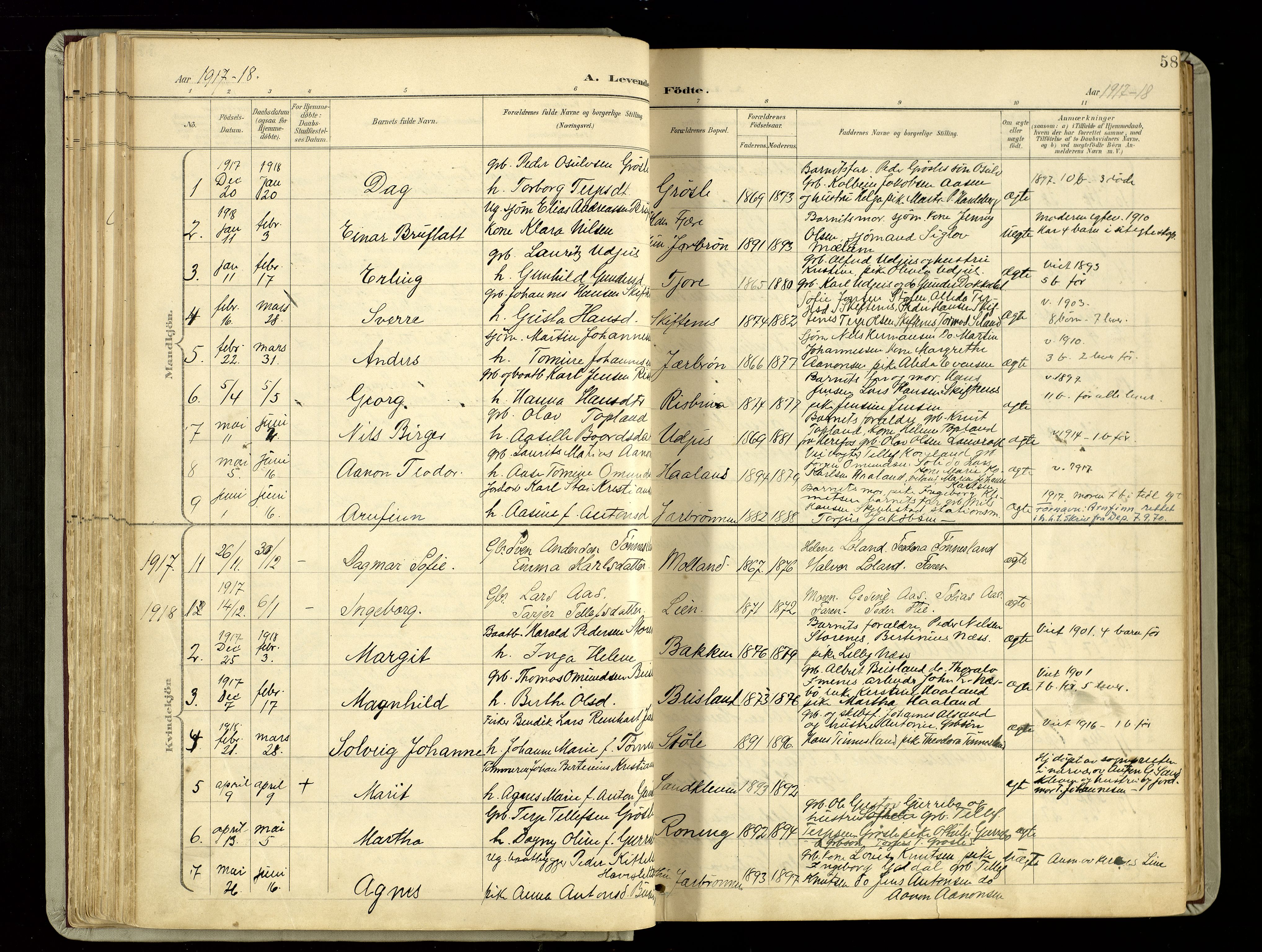 Hommedal sokneprestkontor, AV/SAK-1111-0023/F/Fa/Fab/L0007: Parish register (official) no. A 7, 1898-1924, p. 58