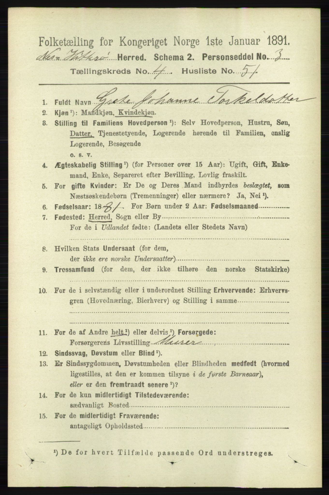 RA, 1891 census for 1043 Hidra og Nes, 1891, p. 1742