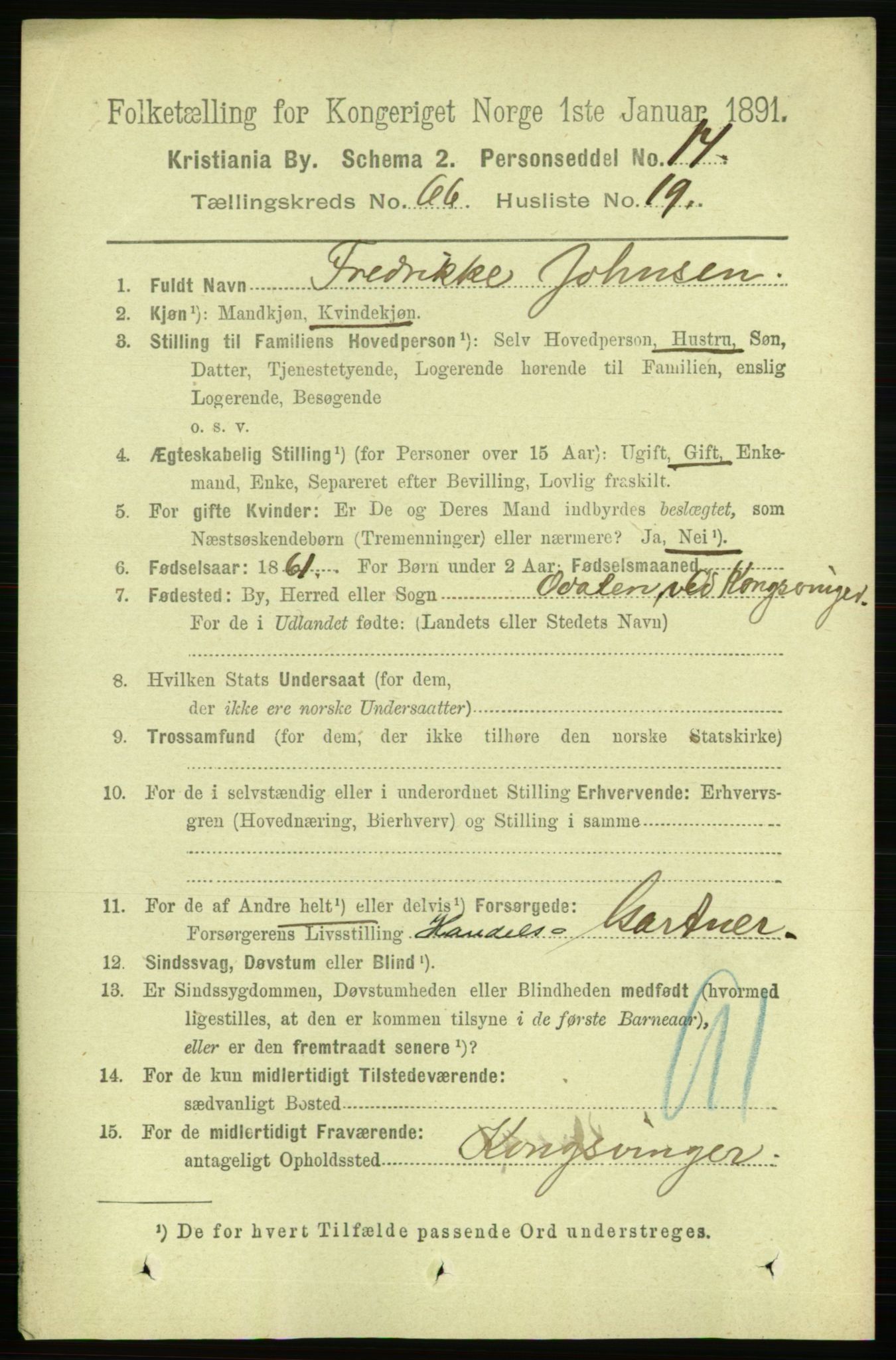 RA, 1891 census for 0301 Kristiania, 1891, p. 35958