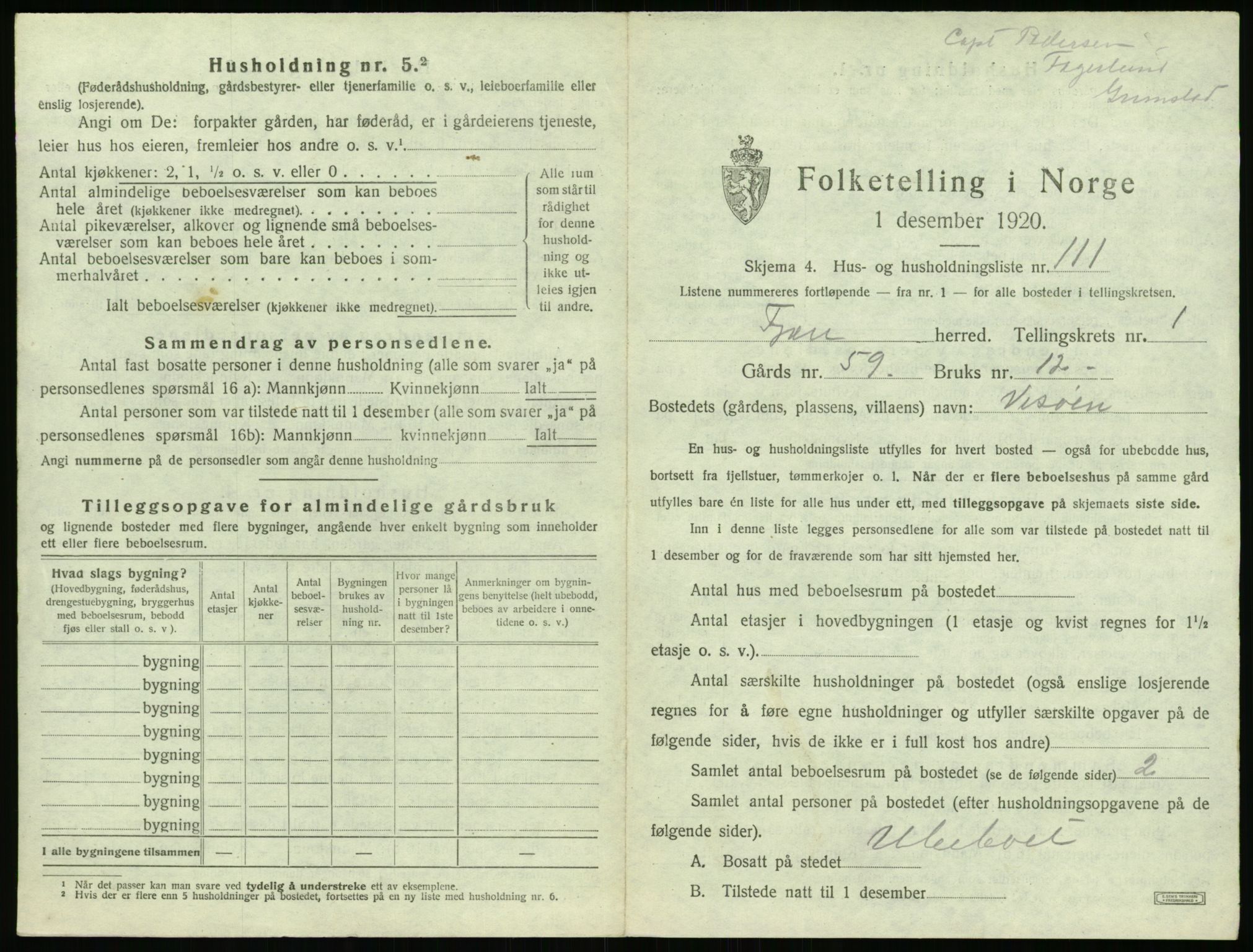 SAK, 1920 census for Fjære, 1920, p. 281