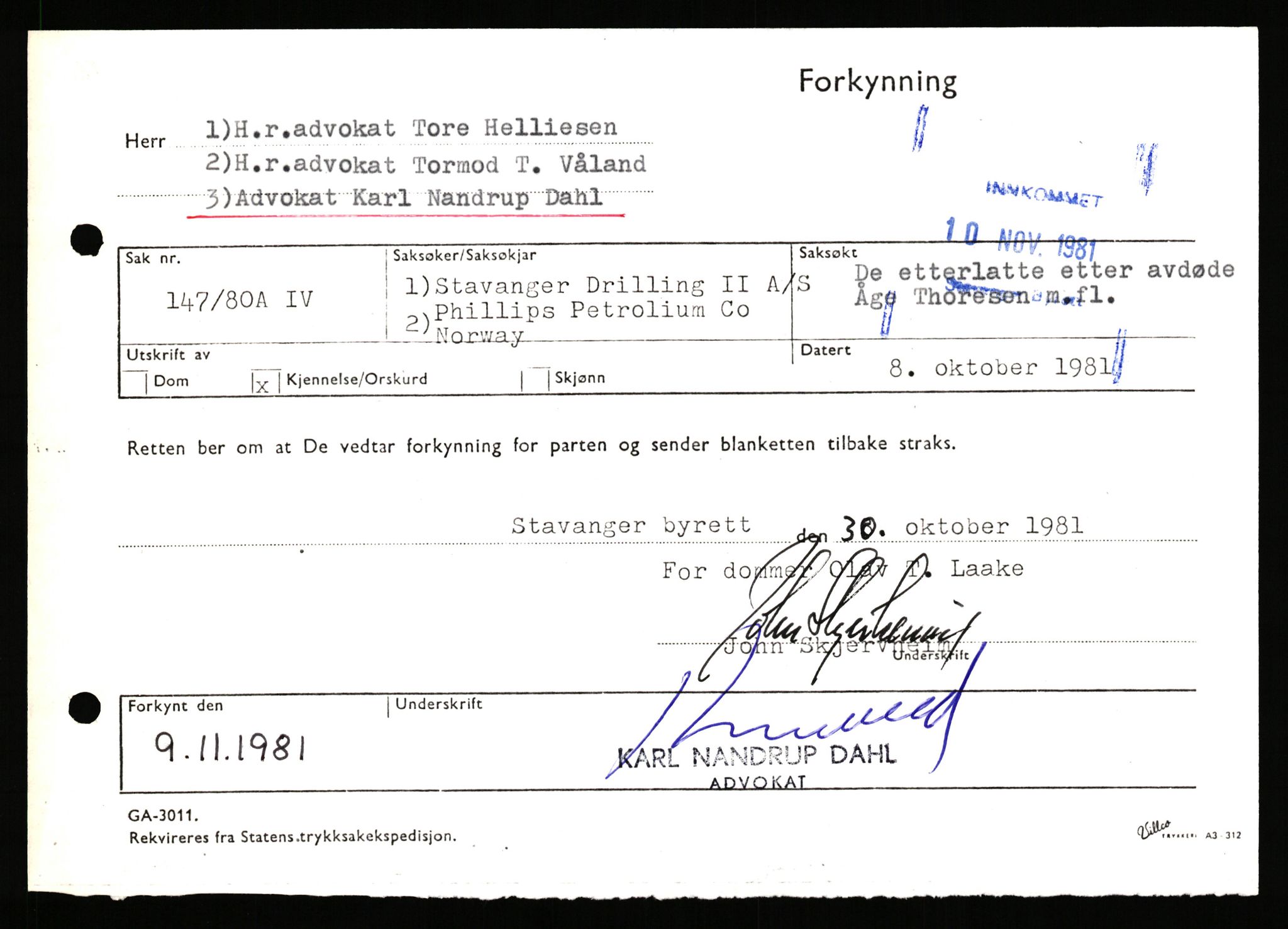 Stavanger byrett, SAST/A-100455/003/F/Fh/Fhb/L0039e: A IV sak nr 147, 1980, p. 162