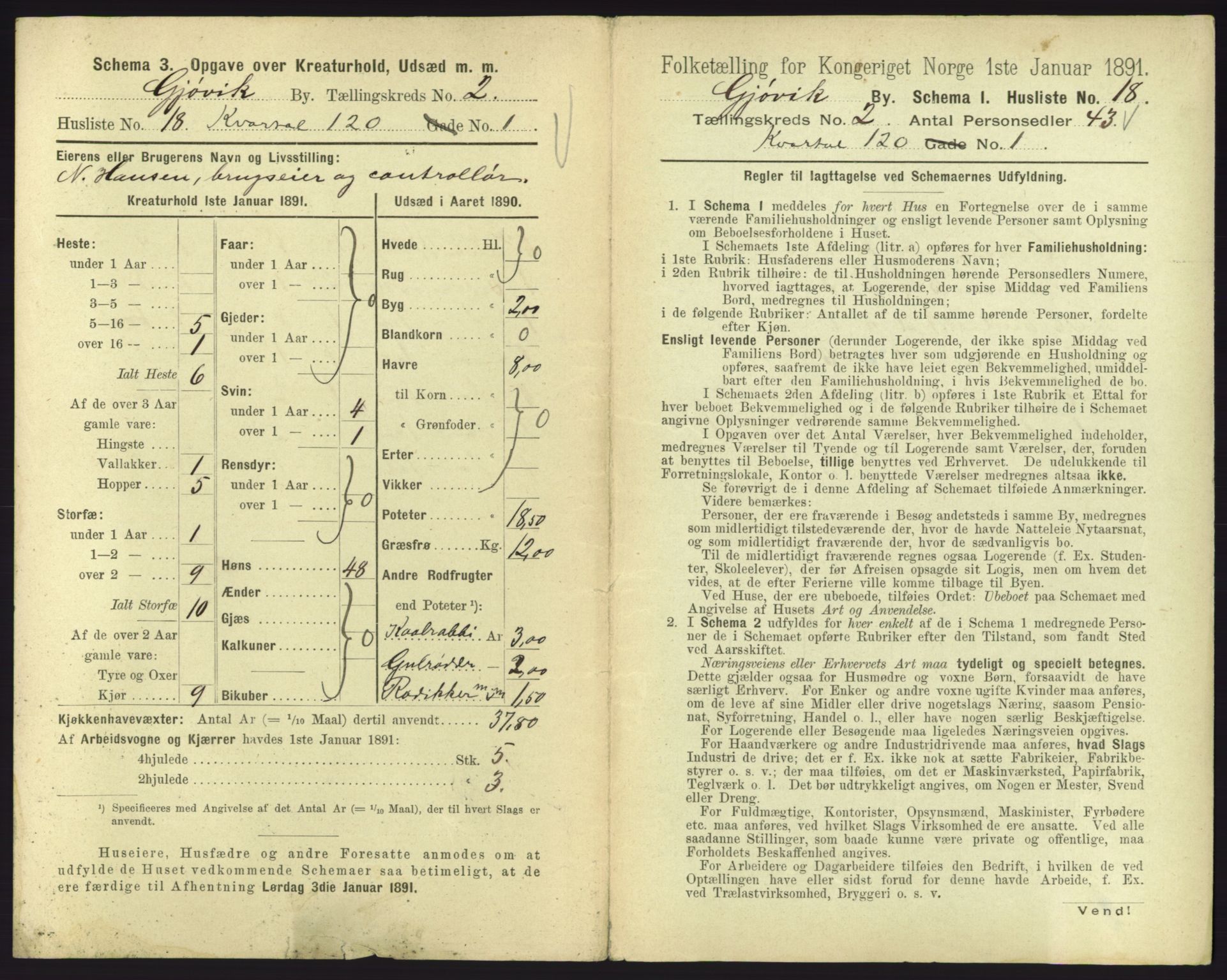 RA, 1891 census for 0502 Gjøvik, 1891, p. 120