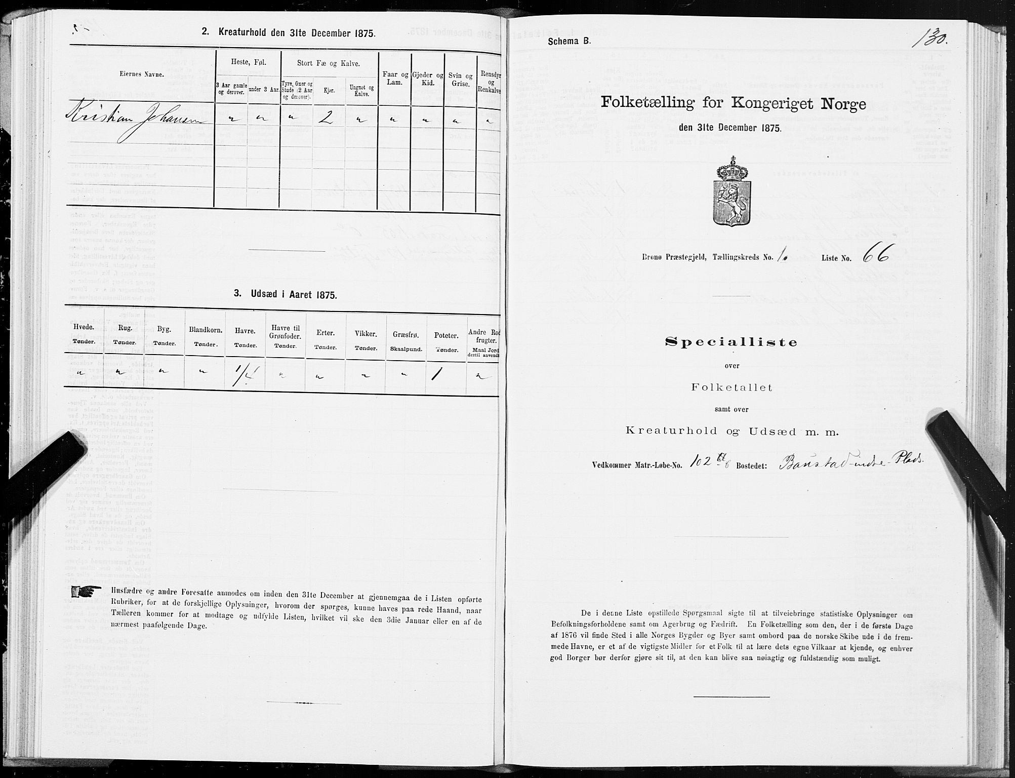 SAT, 1875 census for 1814P Brønnøy, 1875, p. 1130