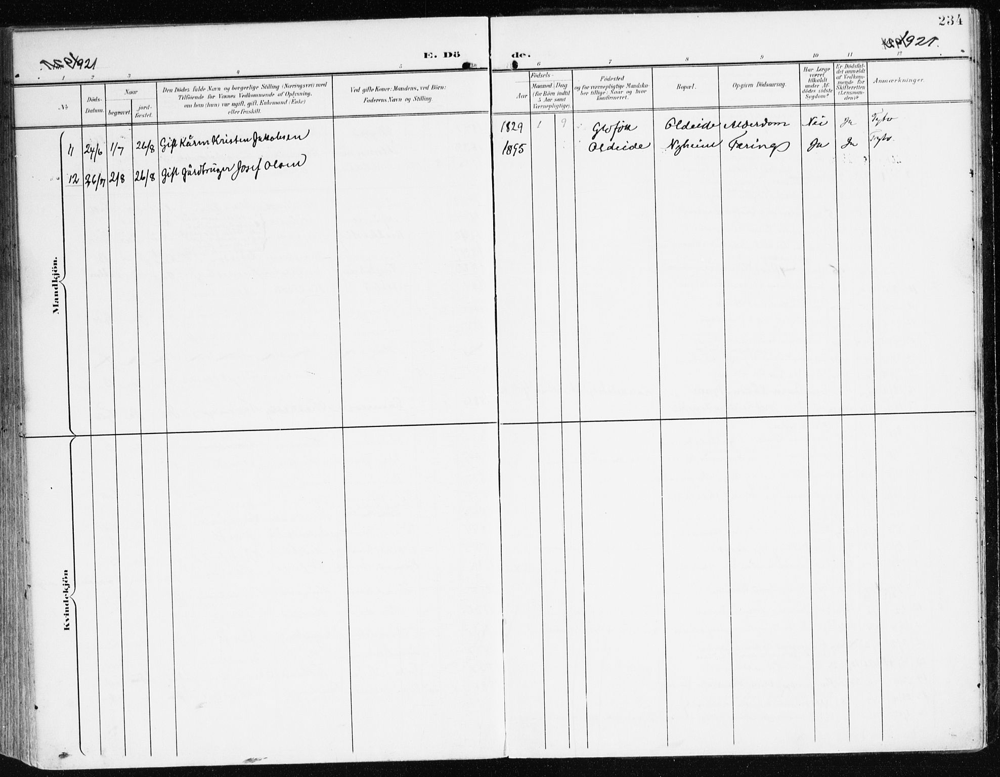 Davik sokneprestembete, SAB/A-79701/H/Haa/Haad/L0002: Parish register (official) no. D 2, 1901-1930, p. 234