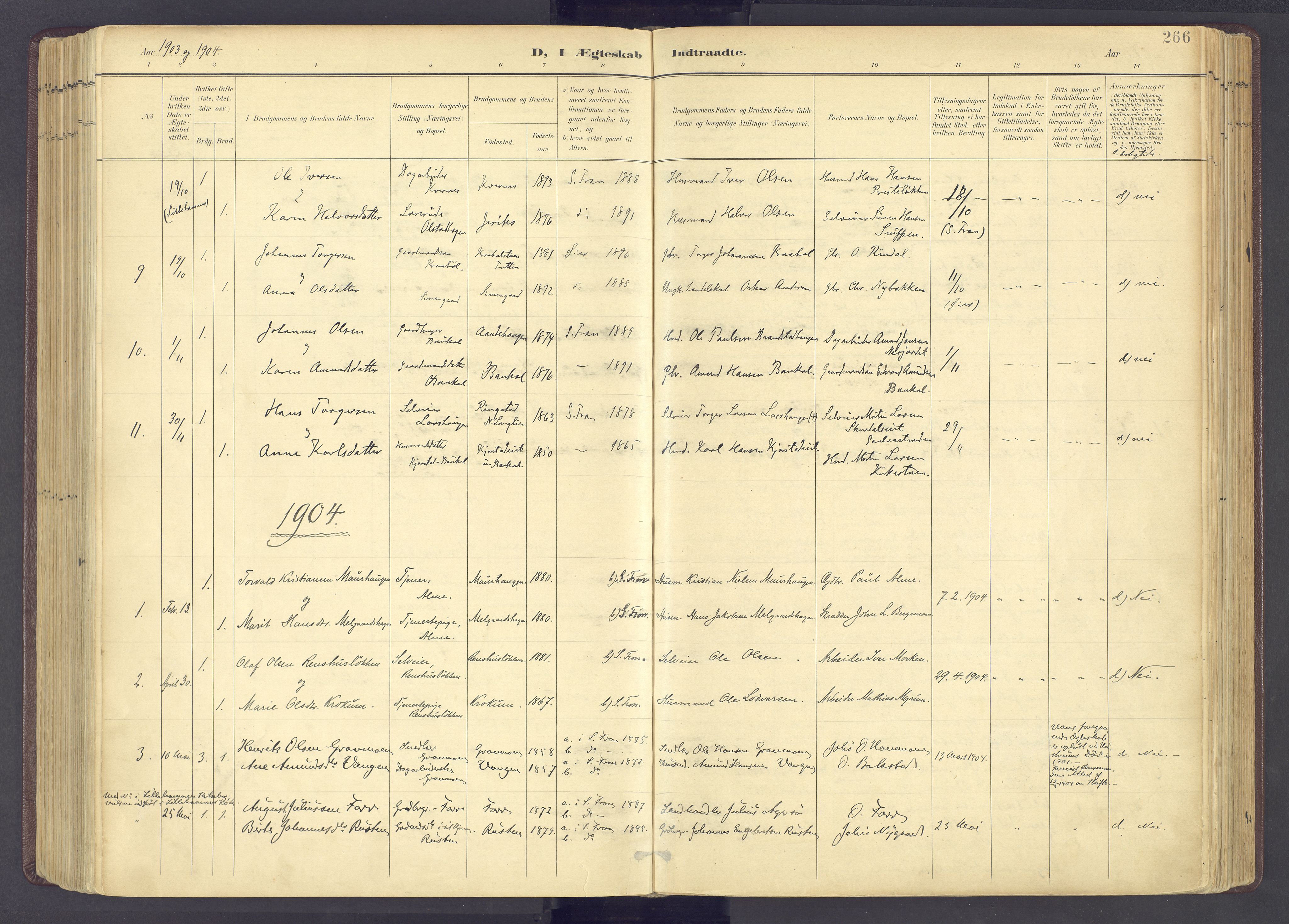 Sør-Fron prestekontor, SAH/PREST-010/H/Ha/Haa/L0004: Parish register (official) no. 4, 1898-1919, p. 266