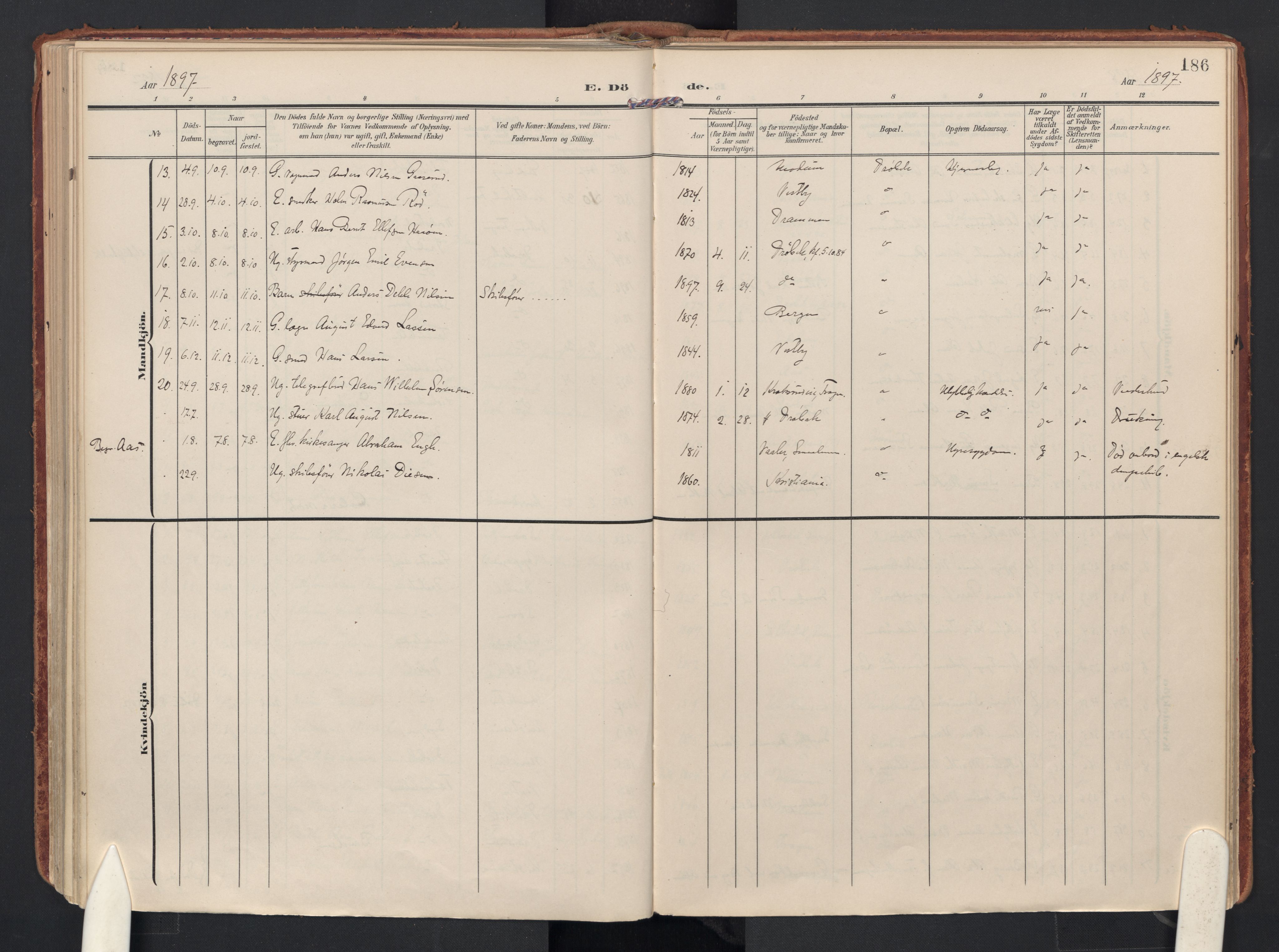 Drøbak prestekontor Kirkebøker, AV/SAO-A-10142a/F/Fb/L0003: Parish register (official) no. II 3, 1897-1918, p. 186