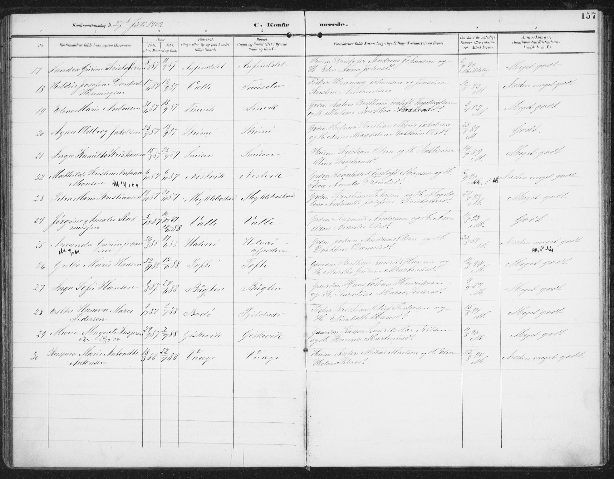 Ministerialprotokoller, klokkerbøker og fødselsregistre - Nordland, AV/SAT-A-1459/872/L1036: Parish register (official) no. 872A11, 1897-1913, p. 157