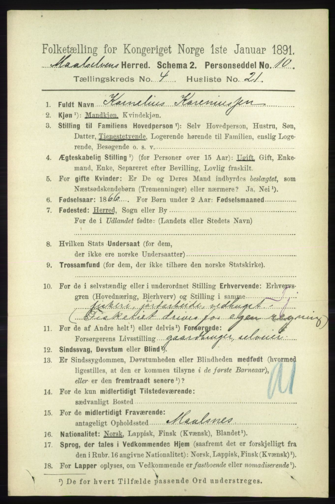 RA, 1891 census for 1924 Målselv, 1891, p. 1225