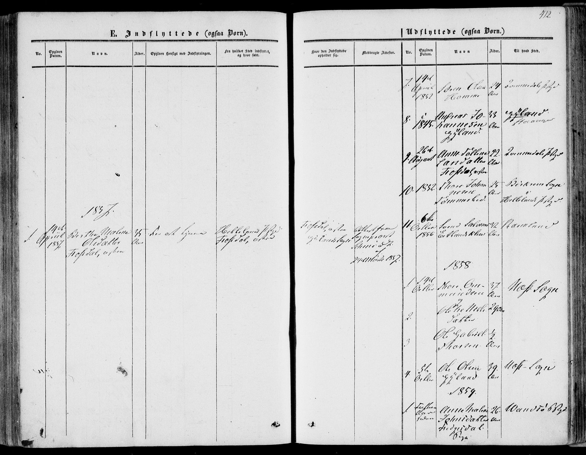Bakke sokneprestkontor, SAK/1111-0002/F/Fa/Fab/L0002: Parish register (official) no. A 2, 1855-1884, p. 412