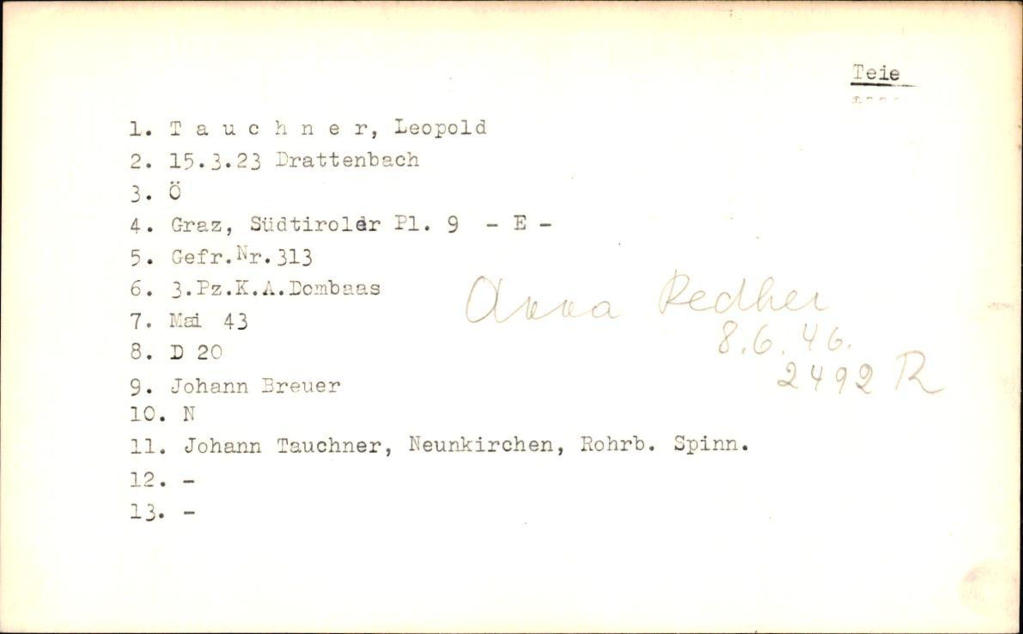 Hjemsendte tyskere , AV/RA-RAFA-6487/D/Db/L0027: Taube-Vydra, 1945-1947, p. 21